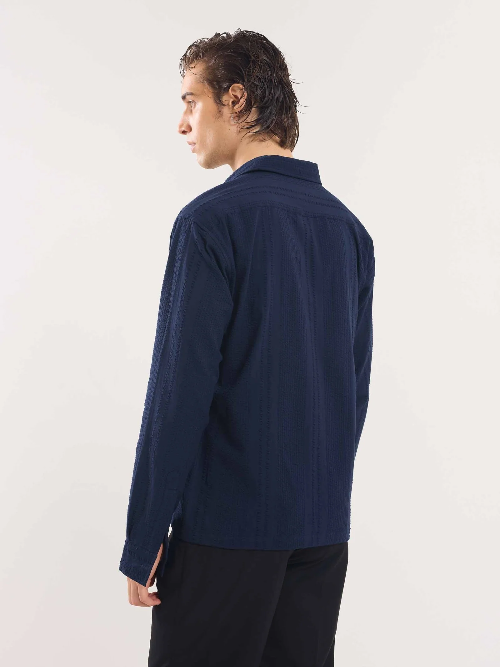 Navy Blue Textured Holiday Shirt - Image 6