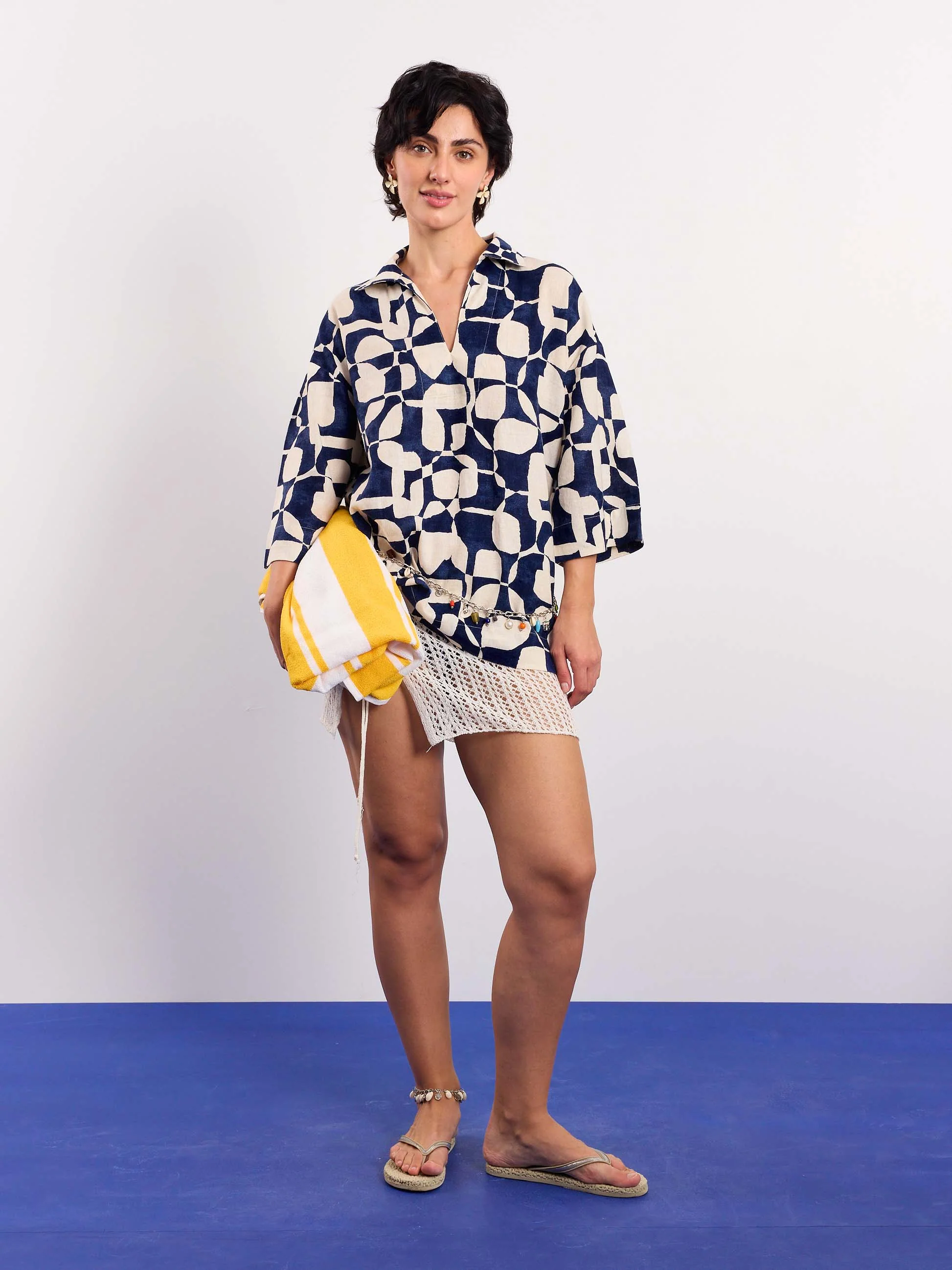 Navy & Cream Abstract Printed Pullover - Image 2