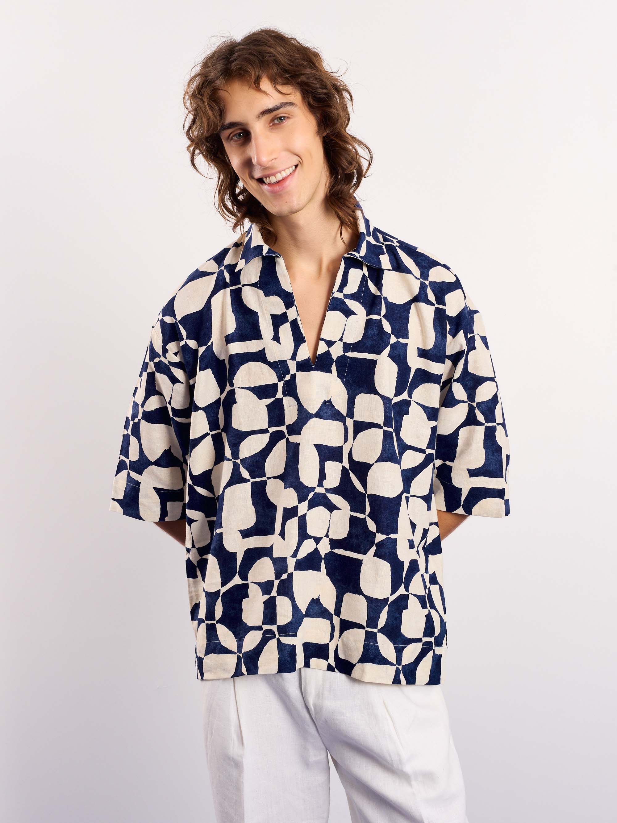 Navy & Cream Abstract Printed Pullover - Image 3