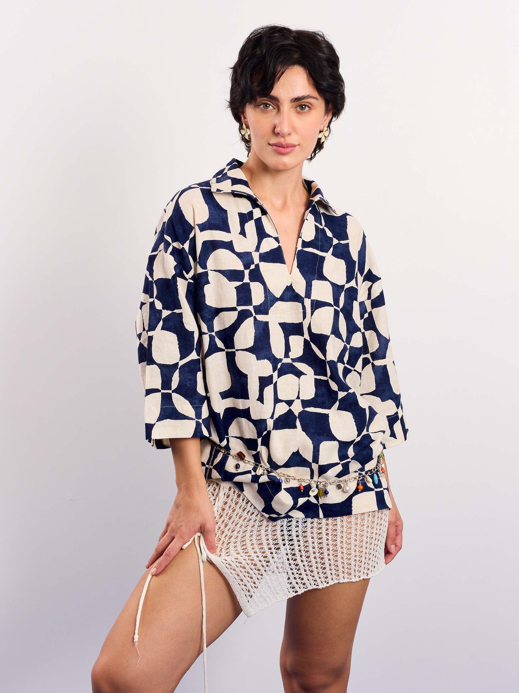 Navy & Cream Abstract Printed Pullover - Image 4