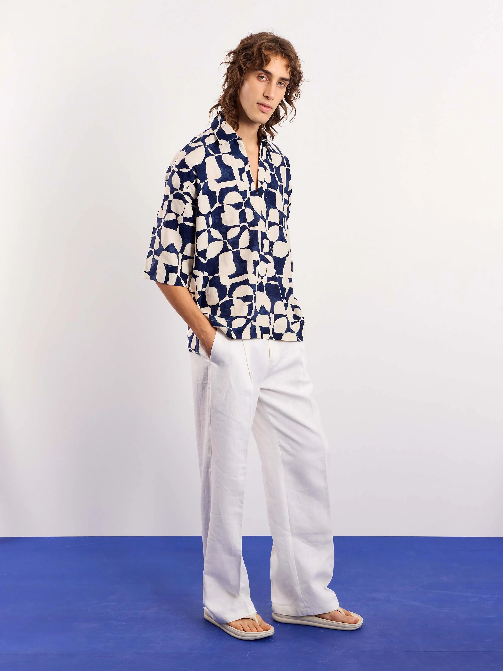 Navy & Cream Abstract Printed Pullover - Image 5