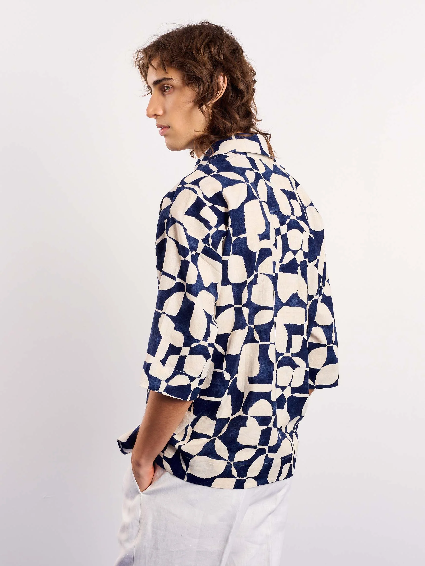 Navy & Cream Abstract Printed Pullover - Image 8