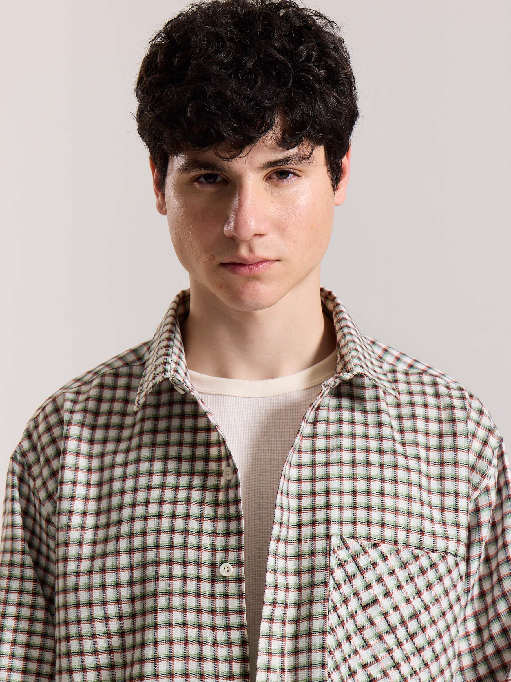 Off White Checkered Oversized Cropped Shirt - Image 5