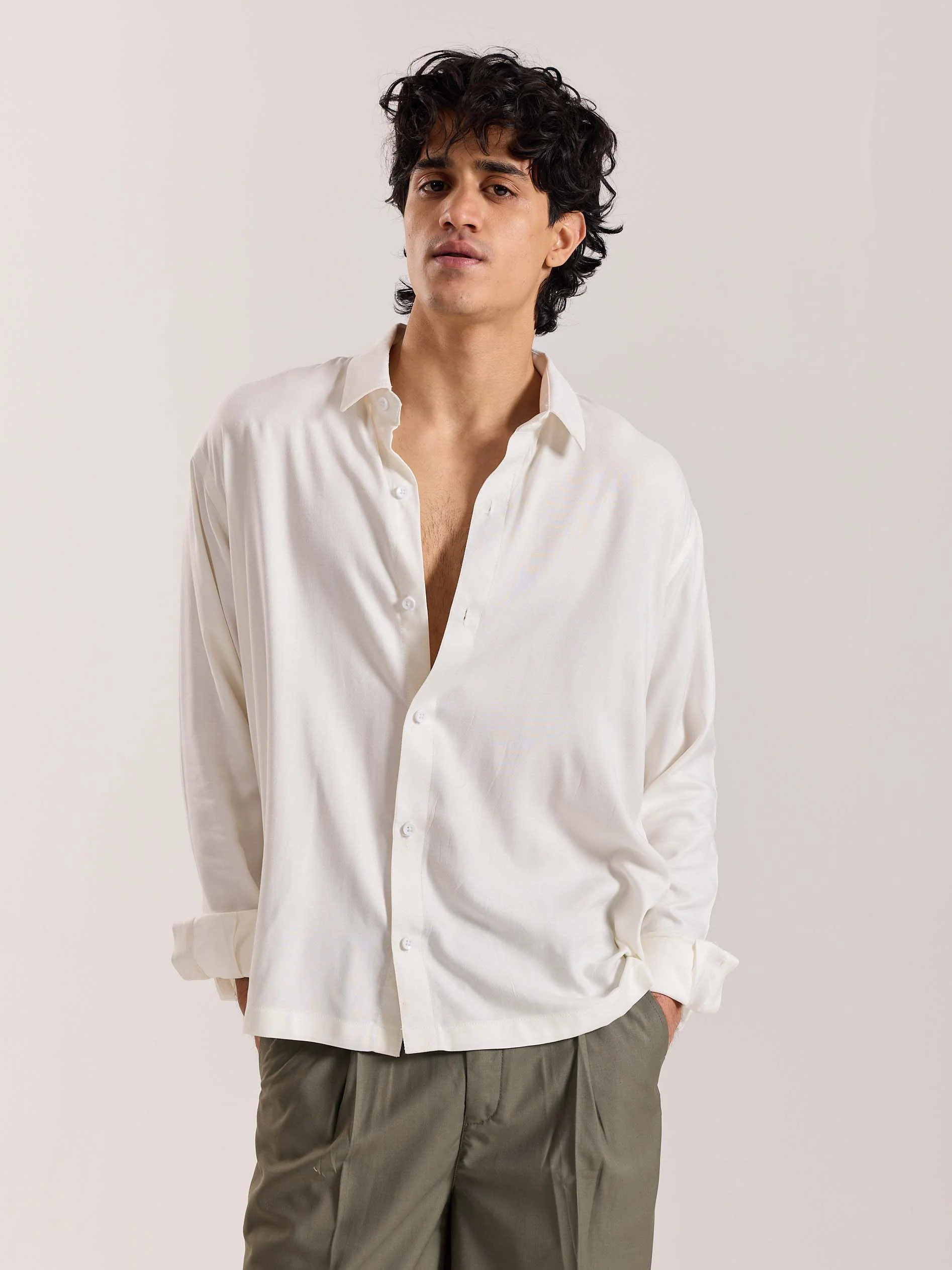 Off White Drape Shirt - Image 4