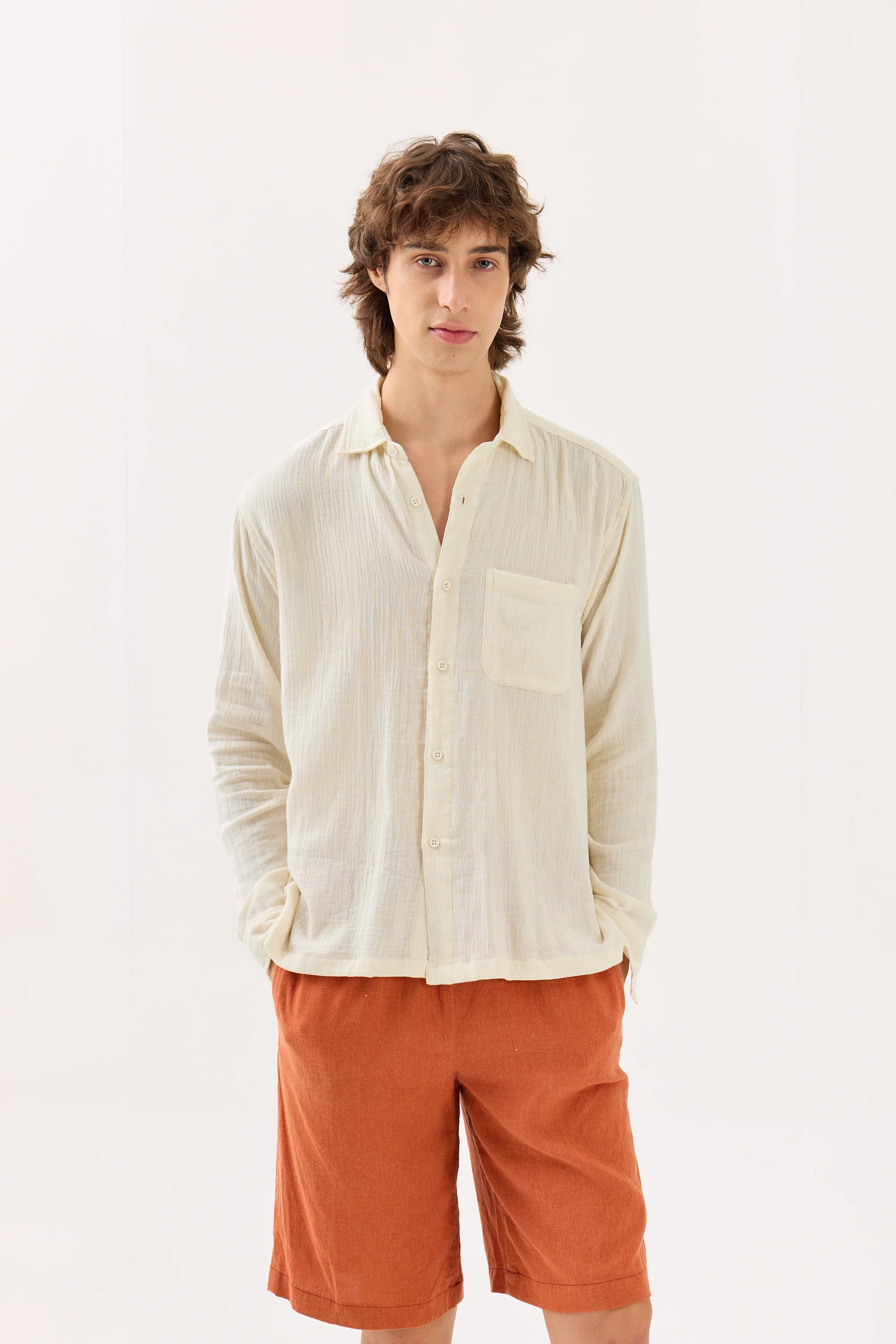 Off White Gauze Holiday Shirt - Image 2