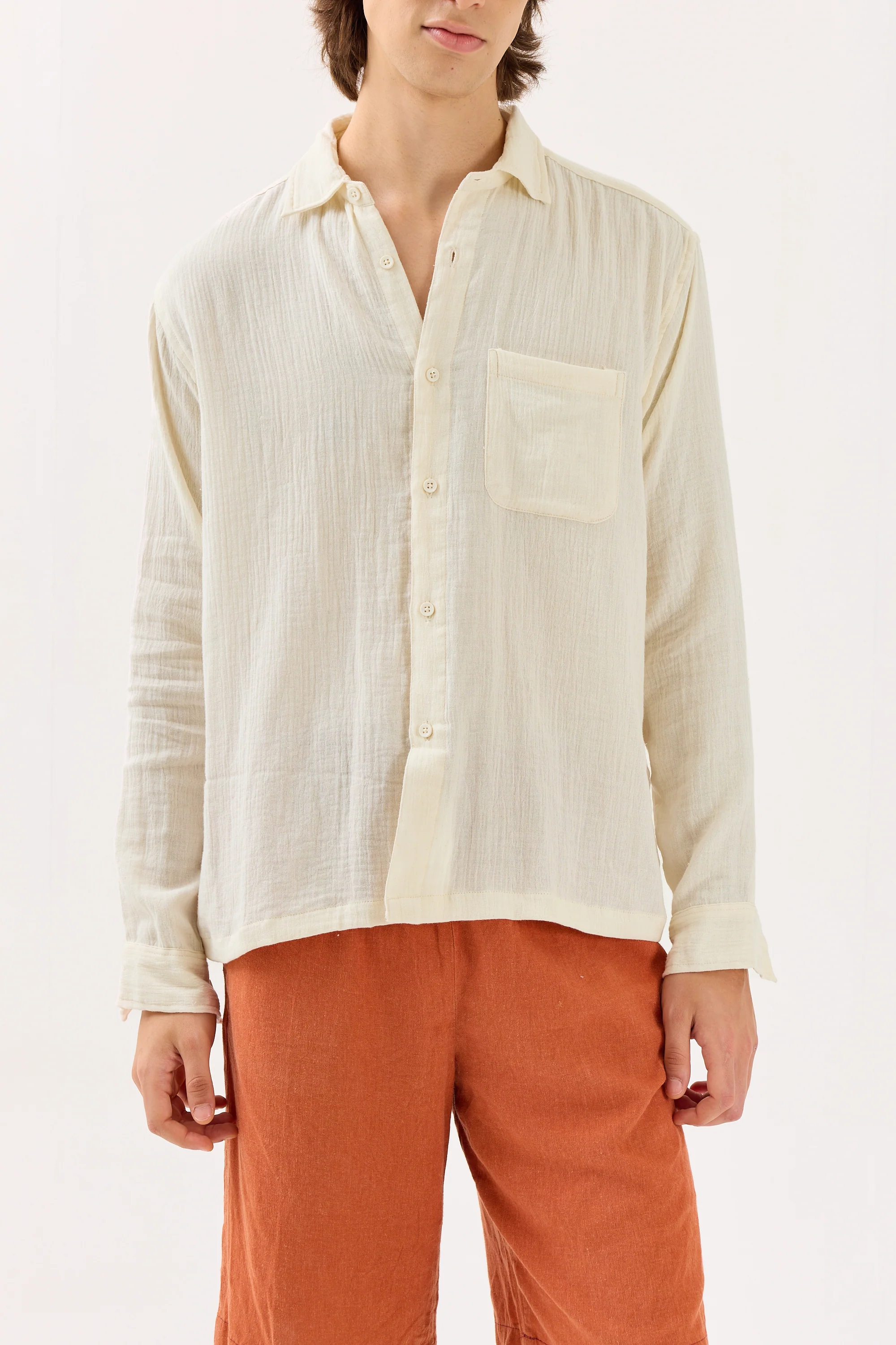 Off White Gauze Holiday Shirt - Image 3