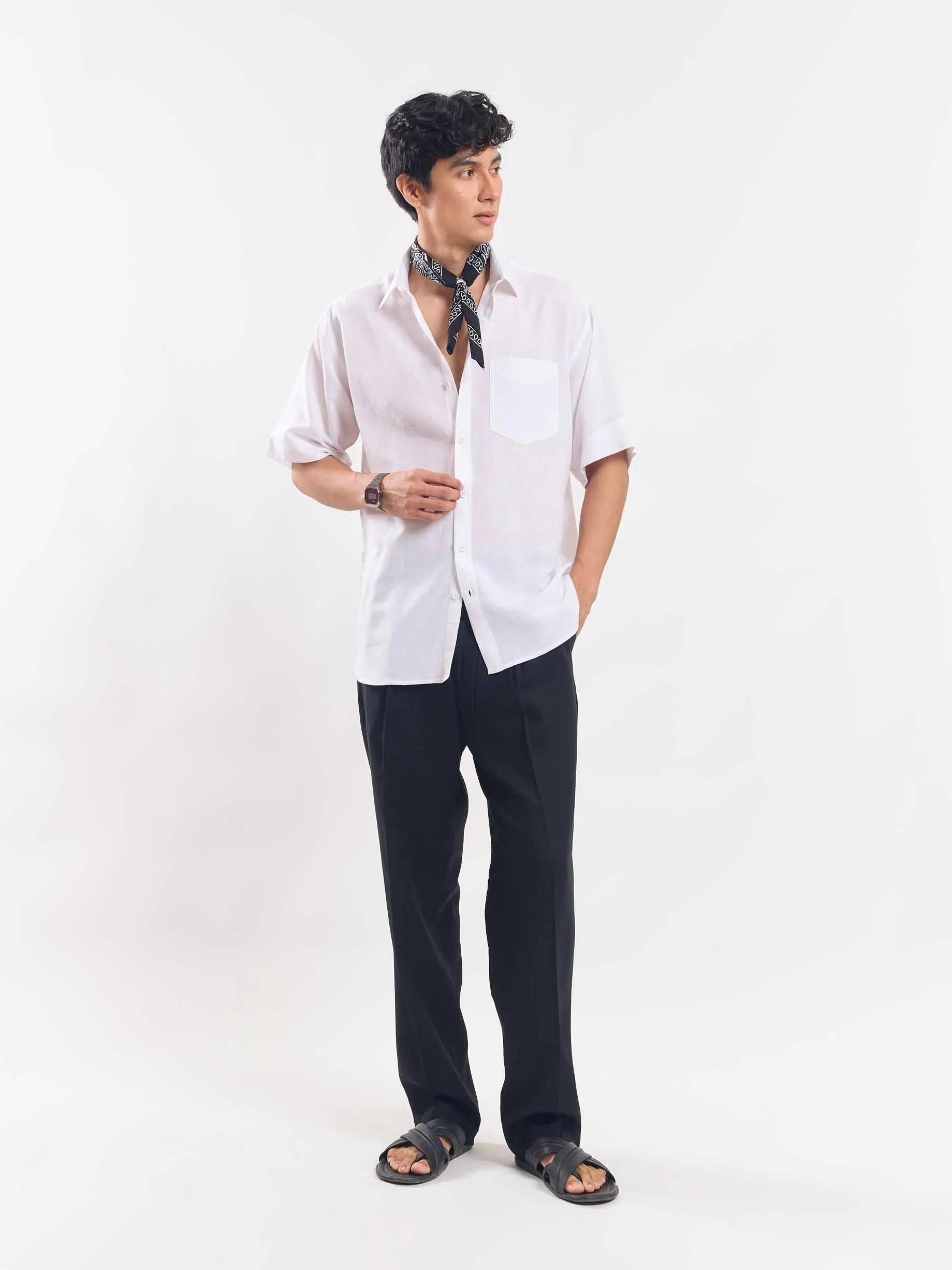 White Half Sleeve Linen Shirt - Image 2
