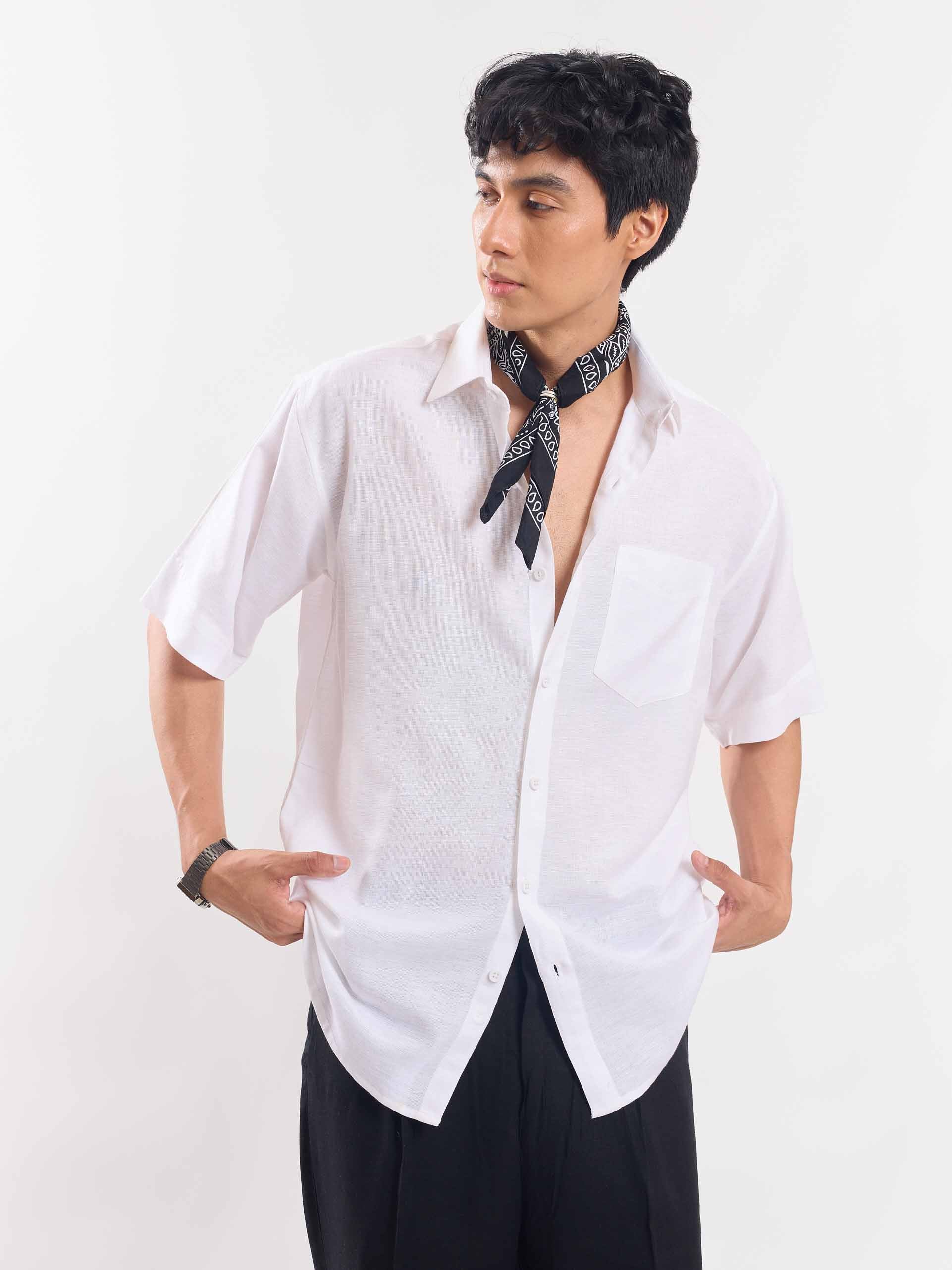 White Half Sleeve Linen Shirt - Image 4