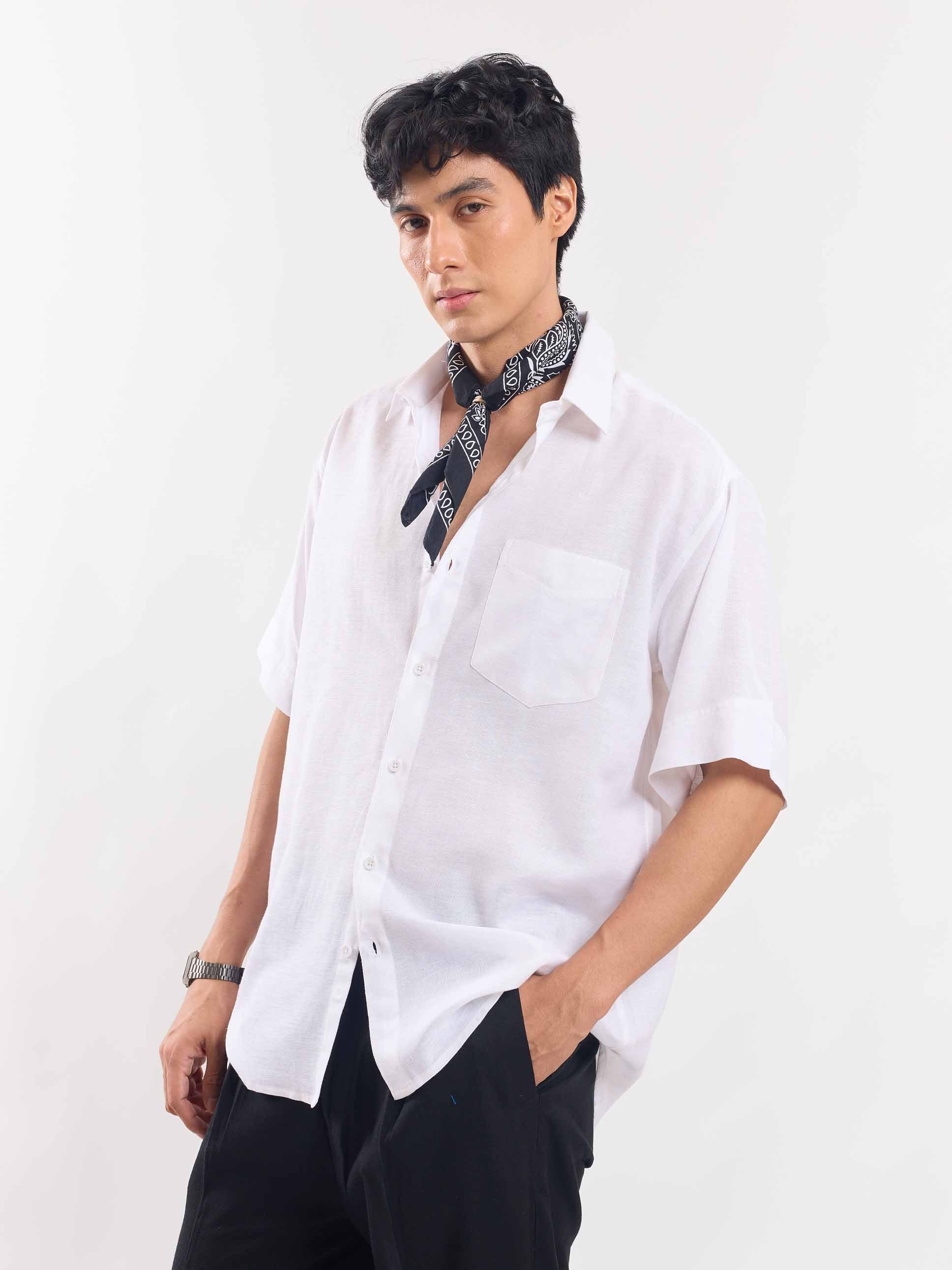 White Half Sleeve Linen Shirt - Image 5