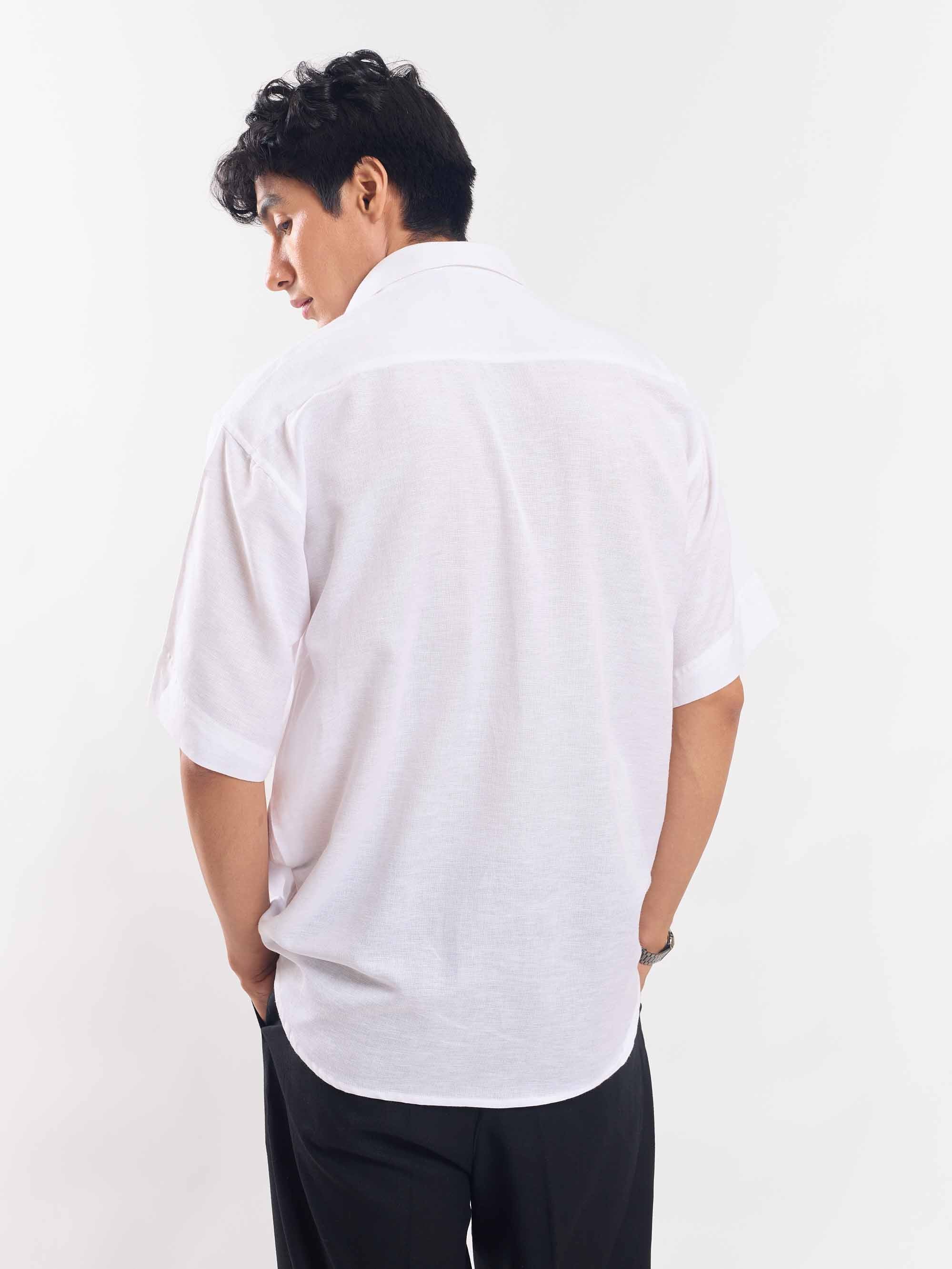White Half Sleeve Linen Shirt - Image 6