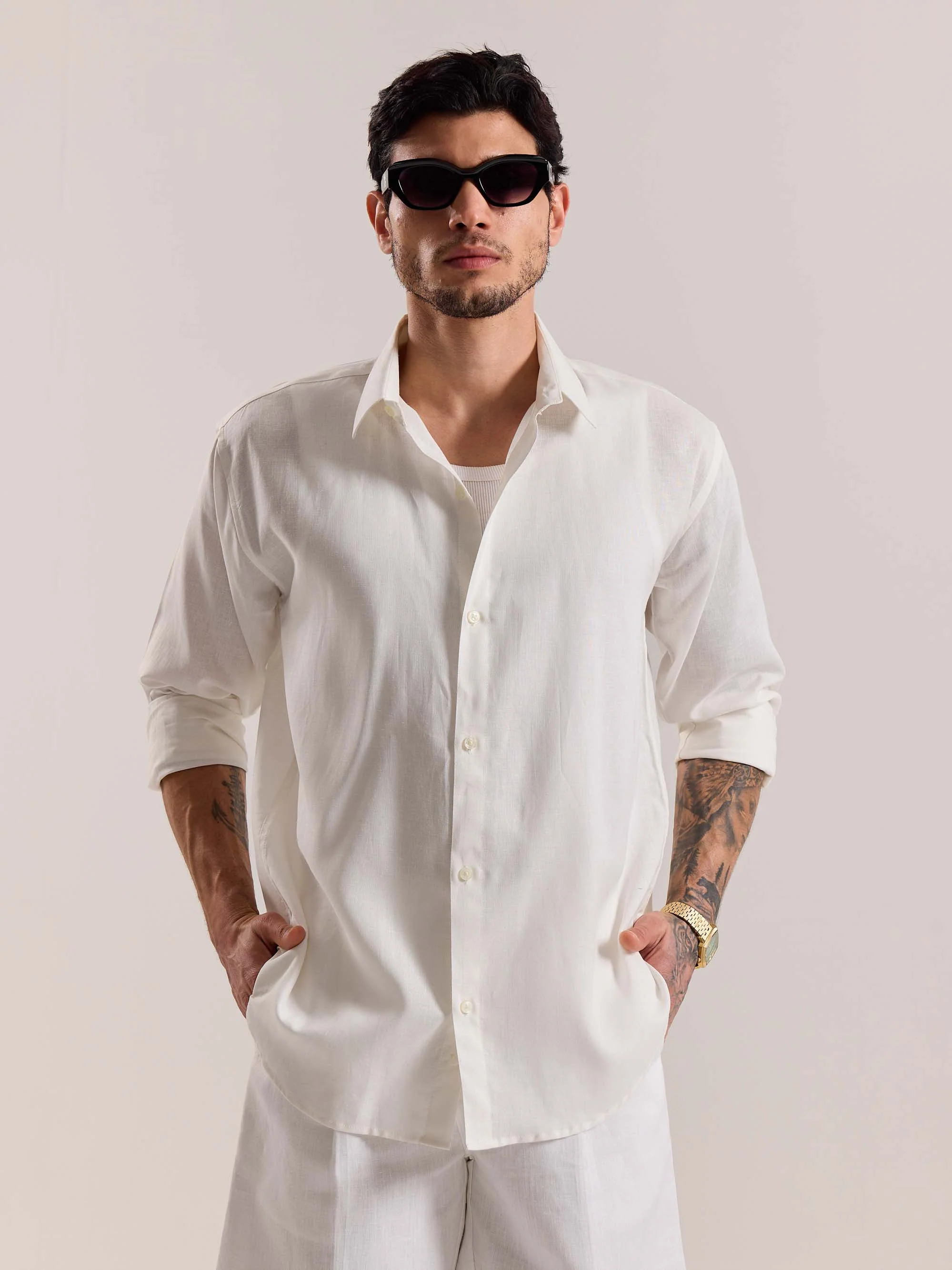 Off White Linen-blend Shirt - Image 3
