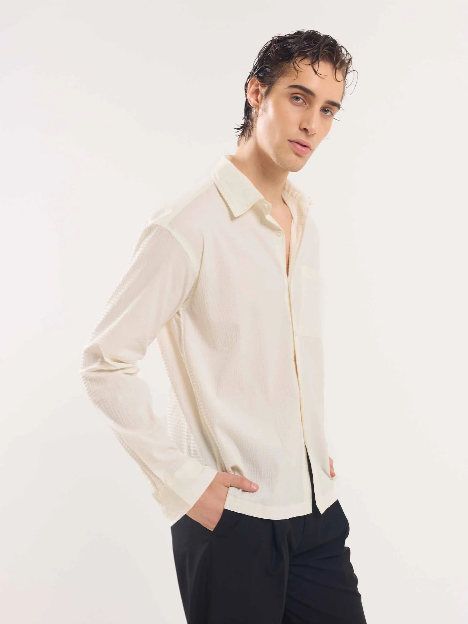 Off White Textured Holiday Shirt - Image 5