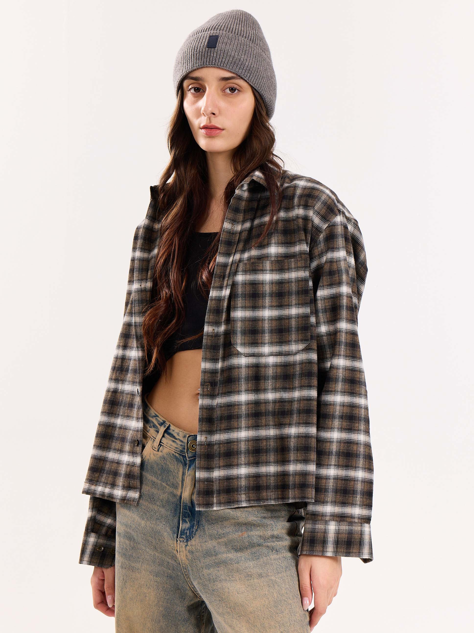 Olive Checkered Flannel Overshirt - Image 7