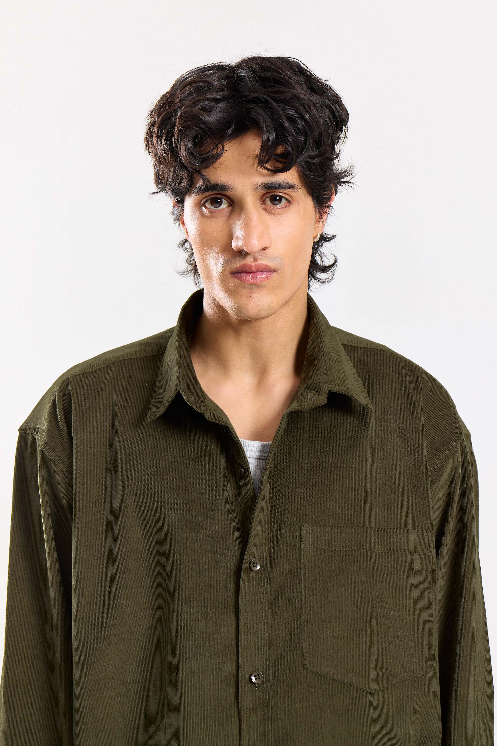 Olive Corduroy Oversized Shirt - Image 3