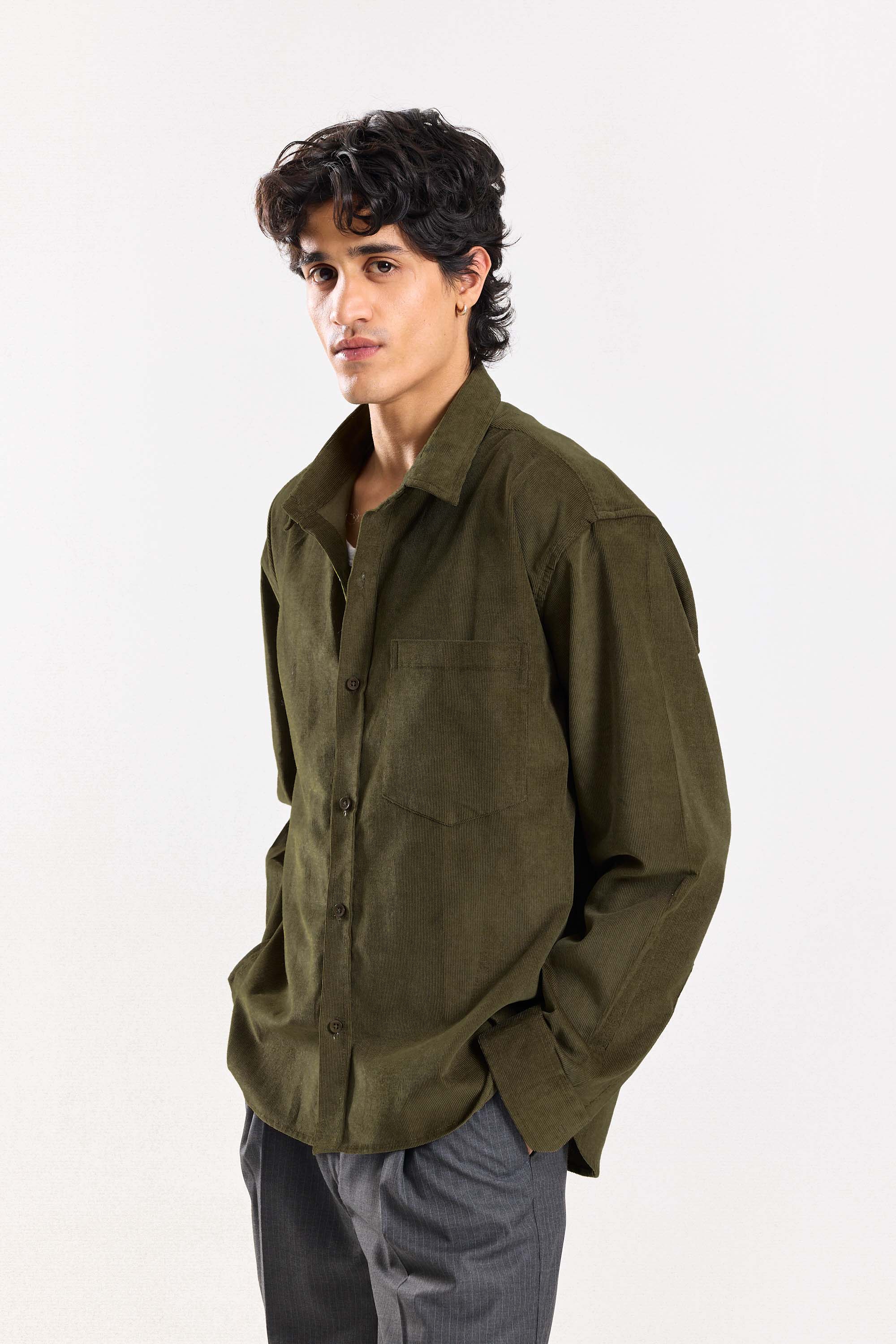Olive Corduroy Oversized Shirt - Image 4