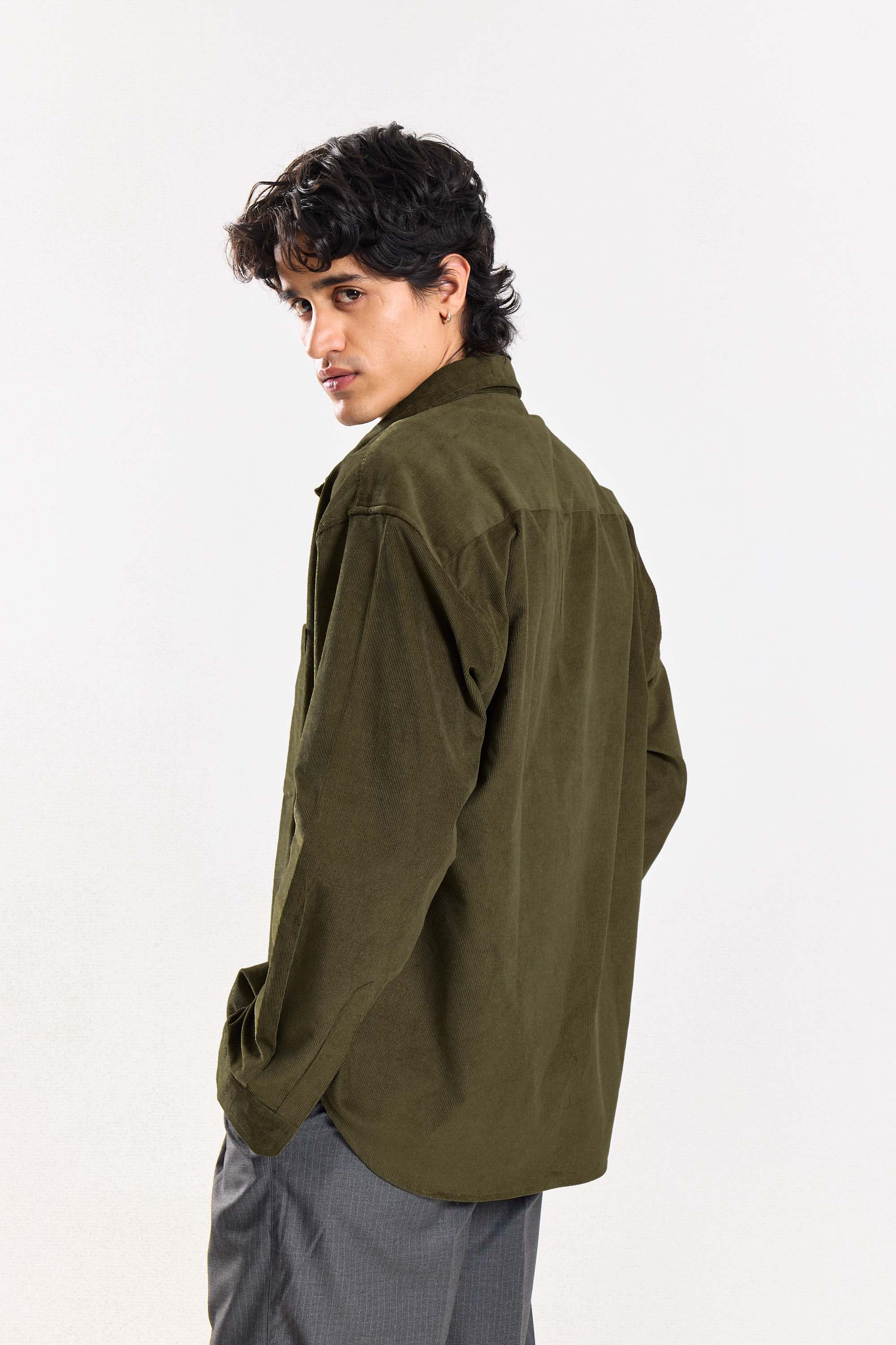 Olive Corduroy Oversized Shirt - Image 7