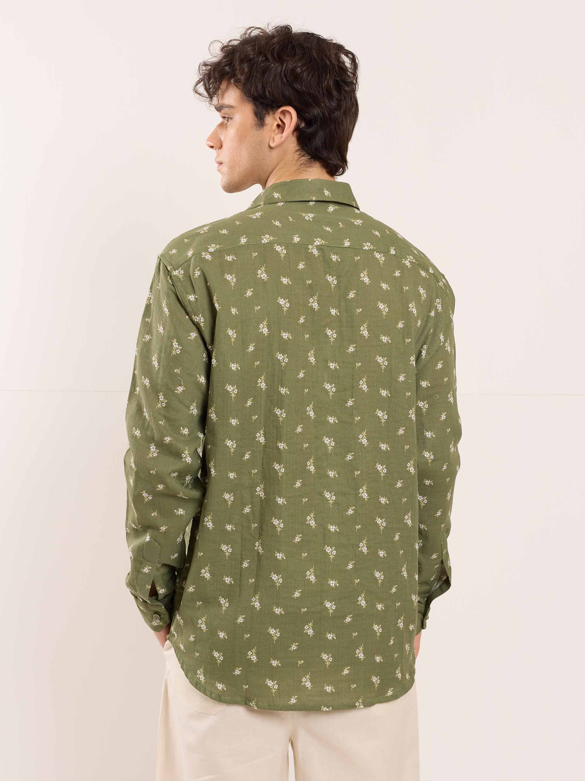 Olive Floral Printed Gauze Shirt - Image 6