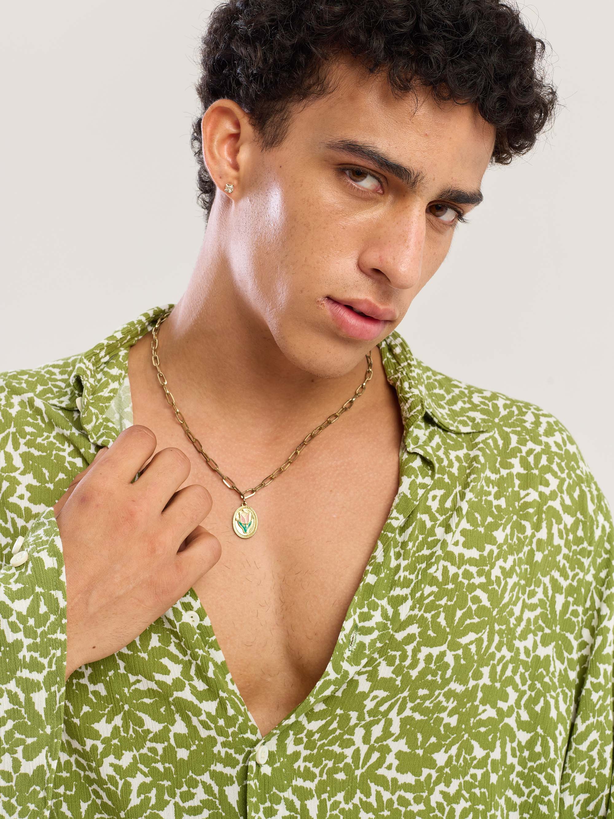 Olive Floral Wrinkled Shirt - Image 8