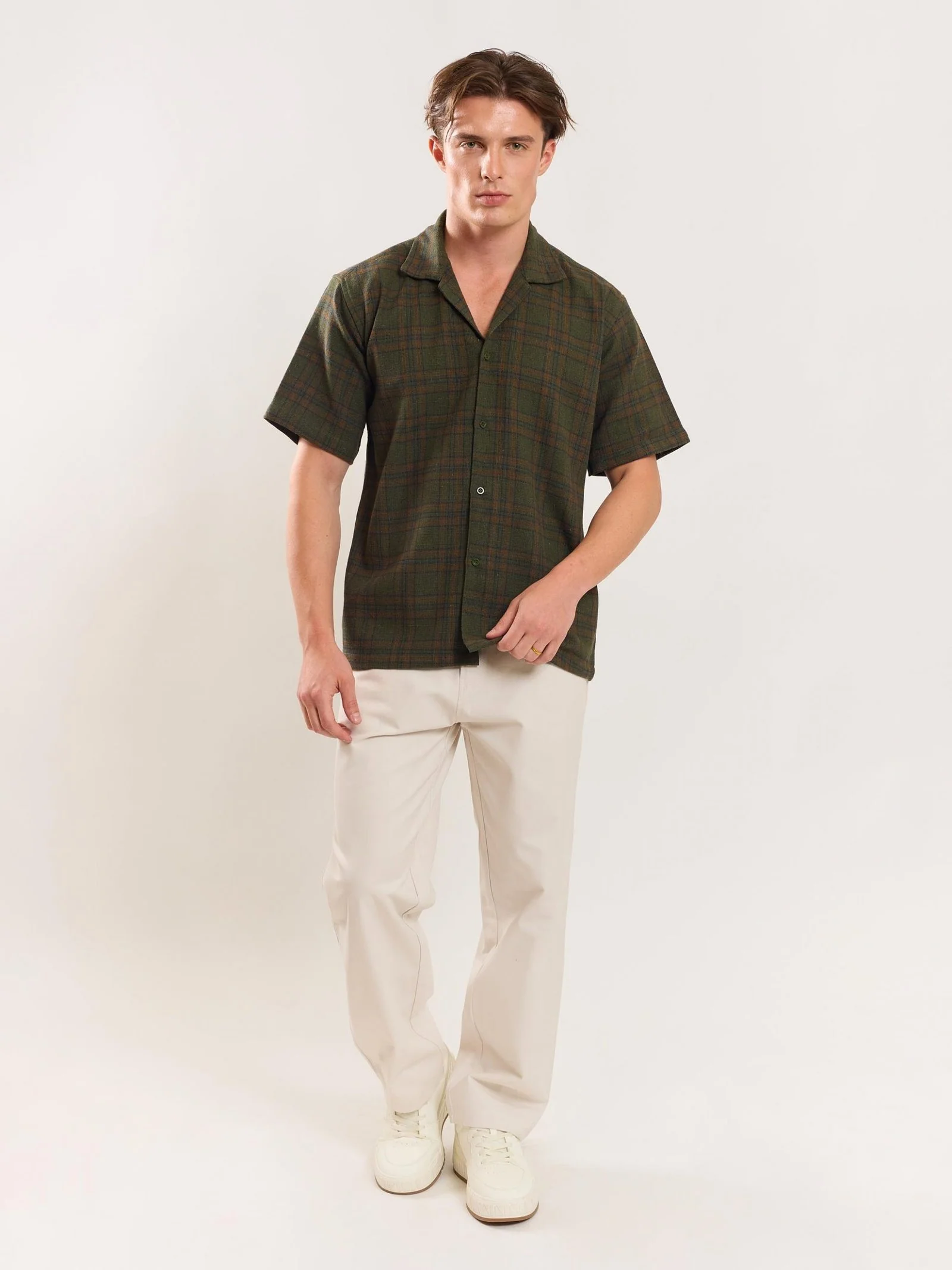 Olive Green Checked Knit Shirt - Image 2