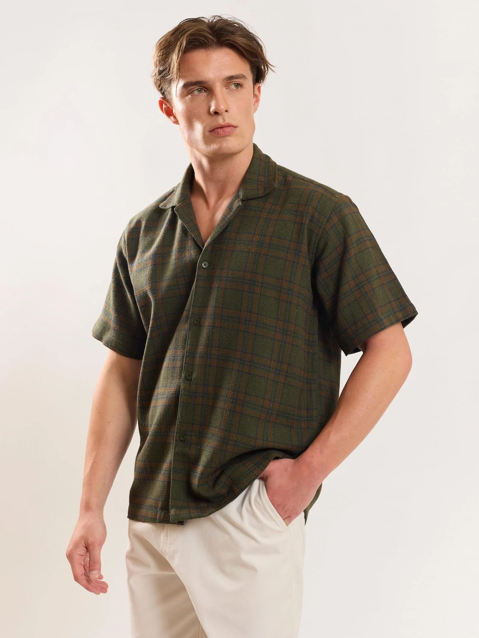 Olive Green Checked Knit Shirt - Image 4