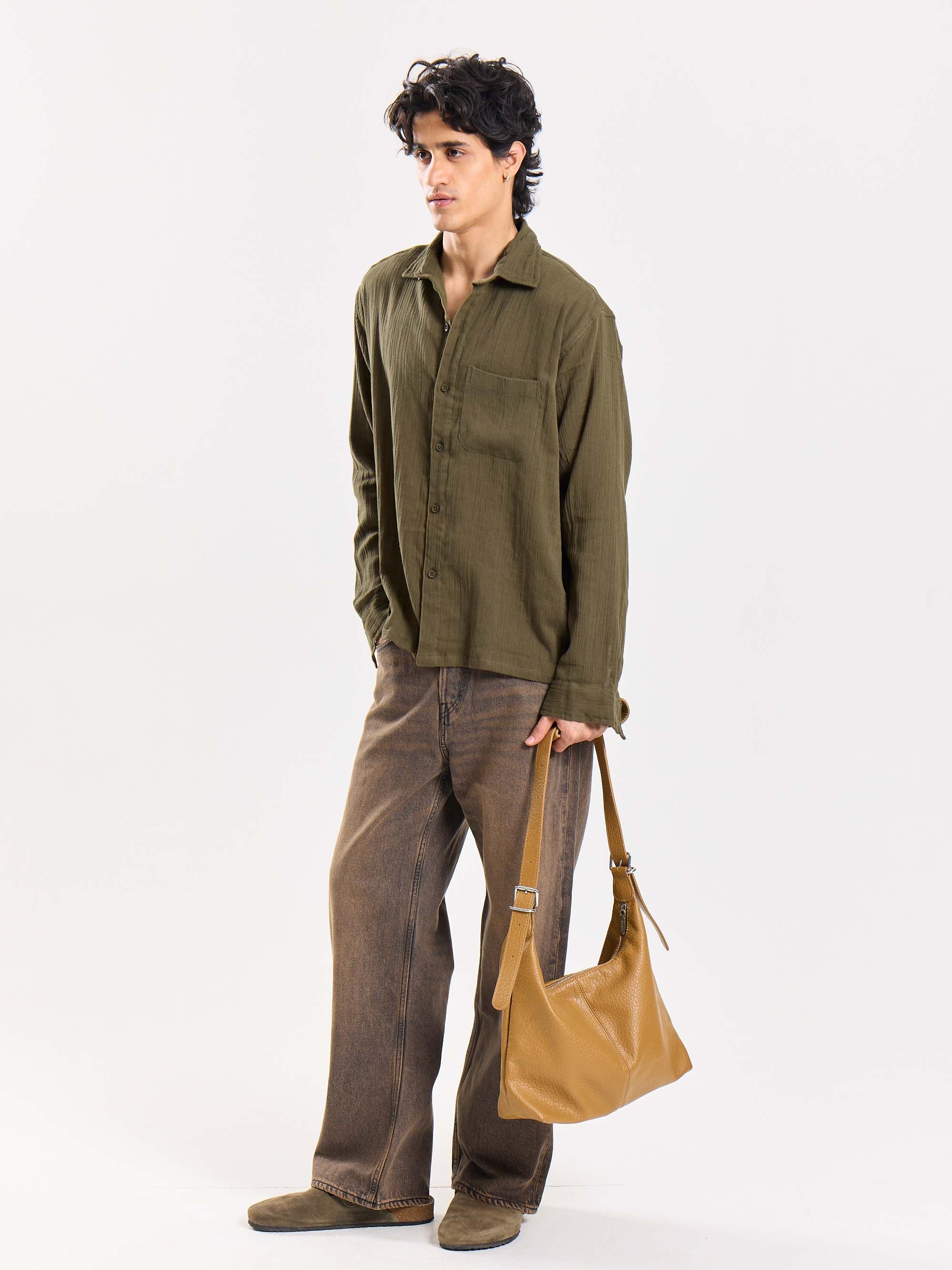 Olive Green Gauze Holiday Shirt - Image 4