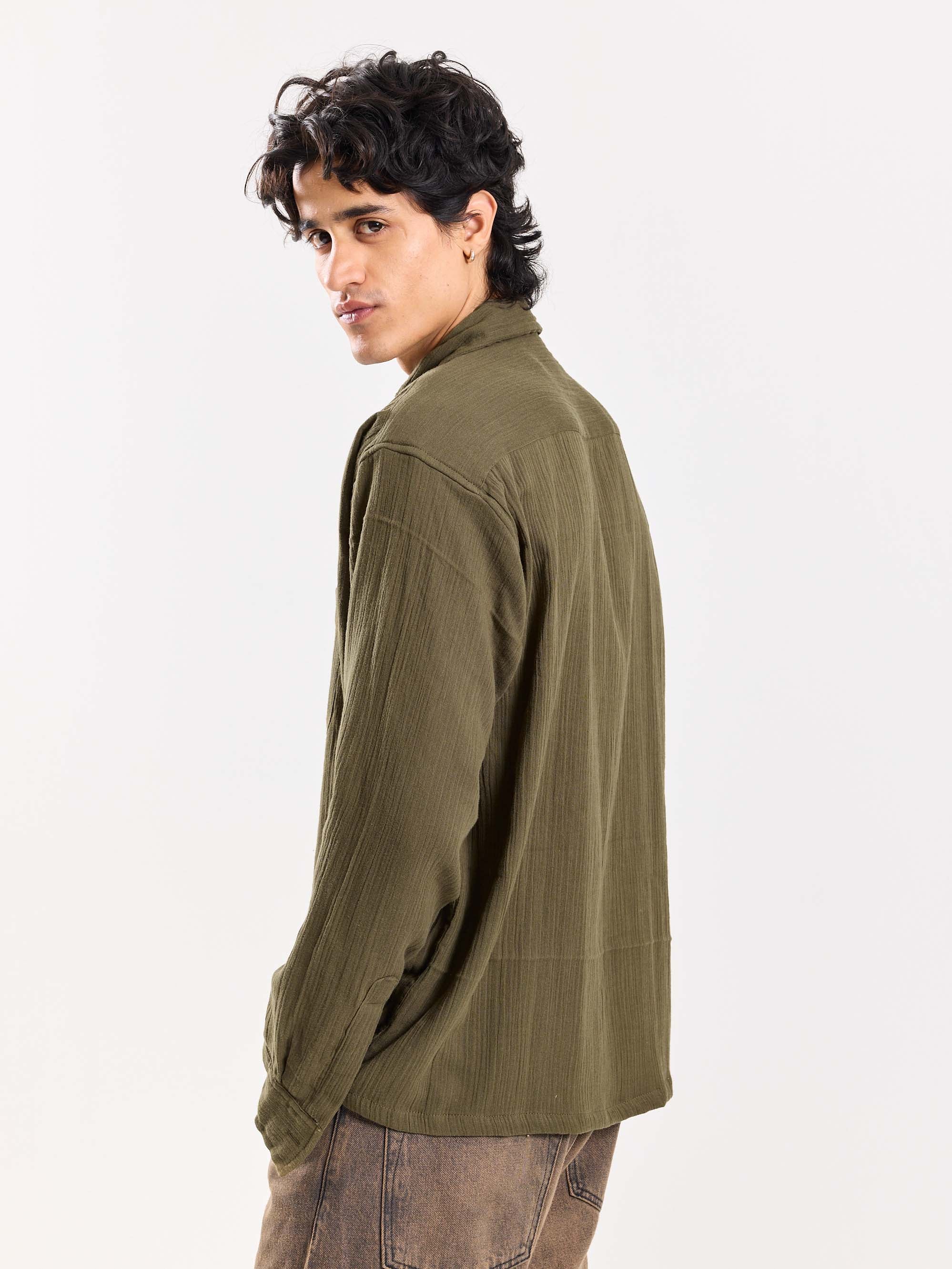 Olive Green Gauze Holiday Shirt - Image 7