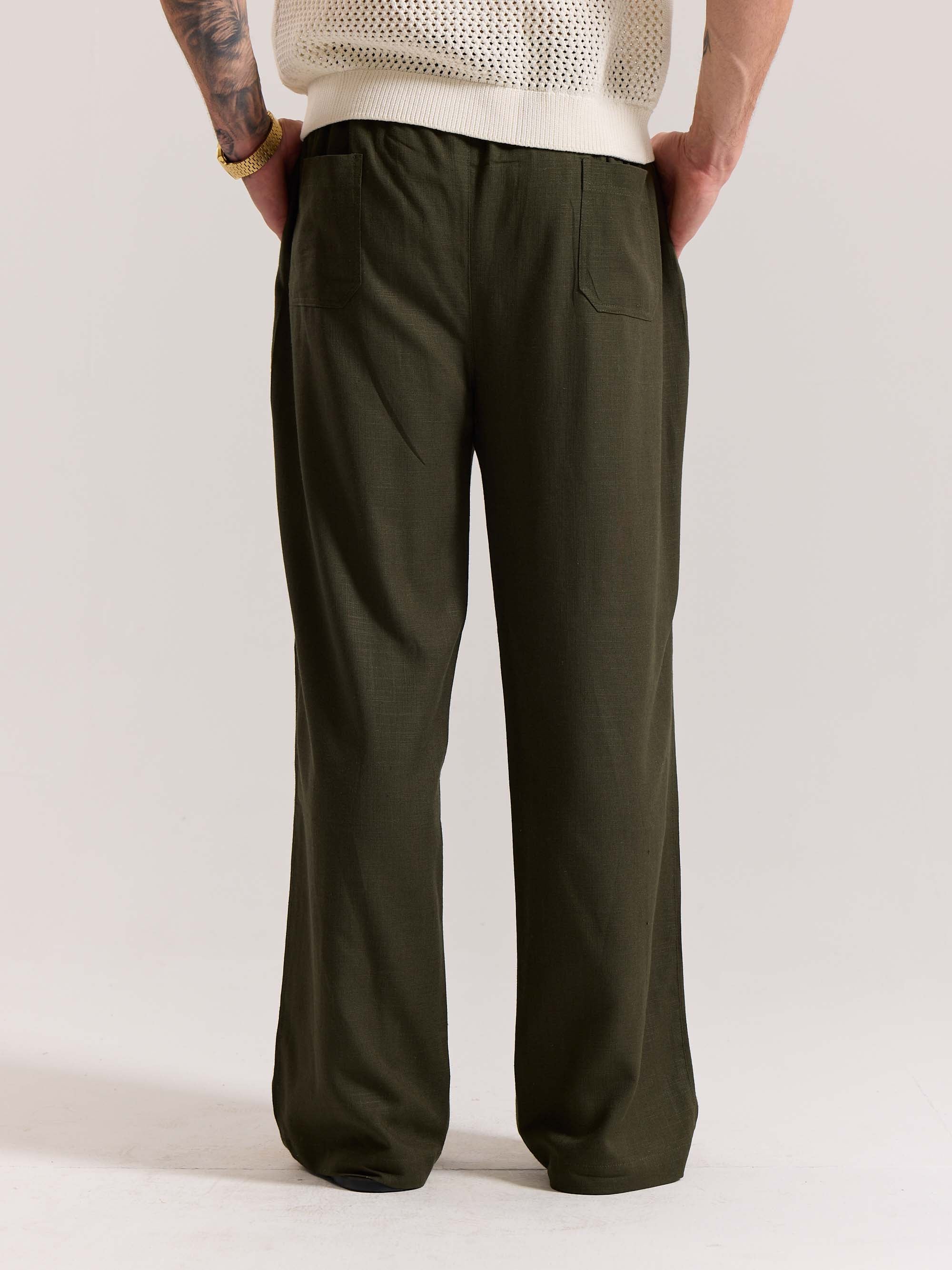 Olive Green Linen Pull-on Pants - Image 8
