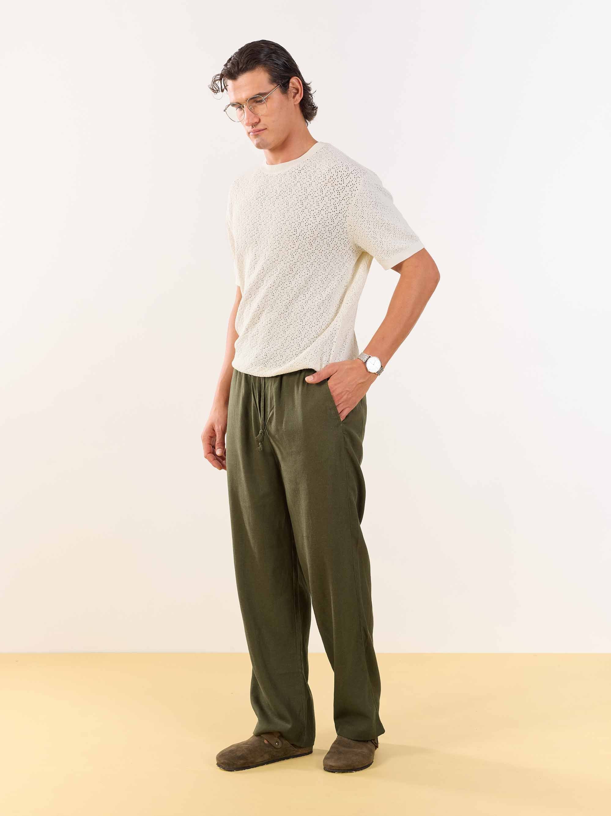 Olive Green Linen Pull-on Pants - Image 5