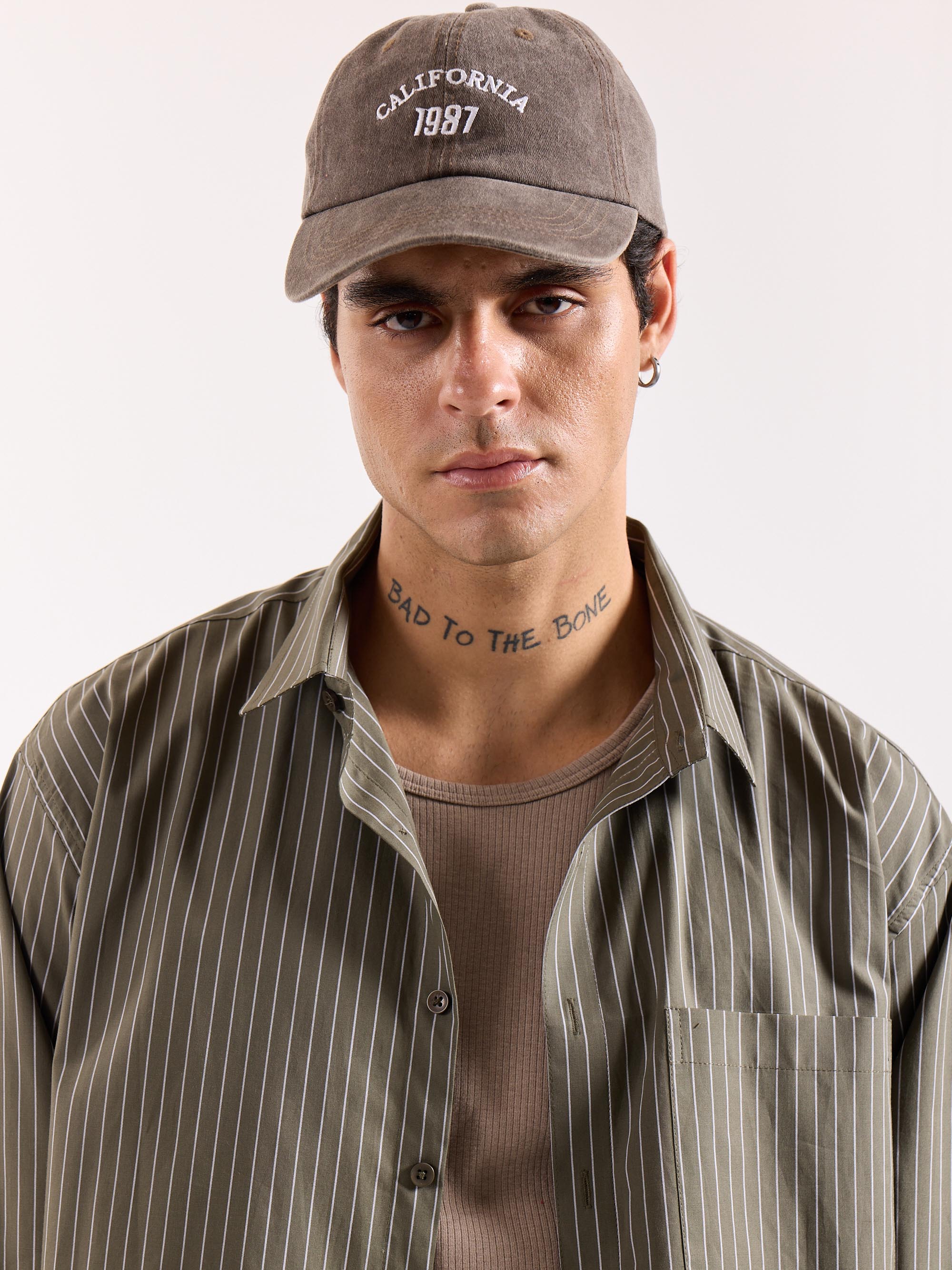 Olive Green Pinstriped Poplin Oversized Shirt - Image 5