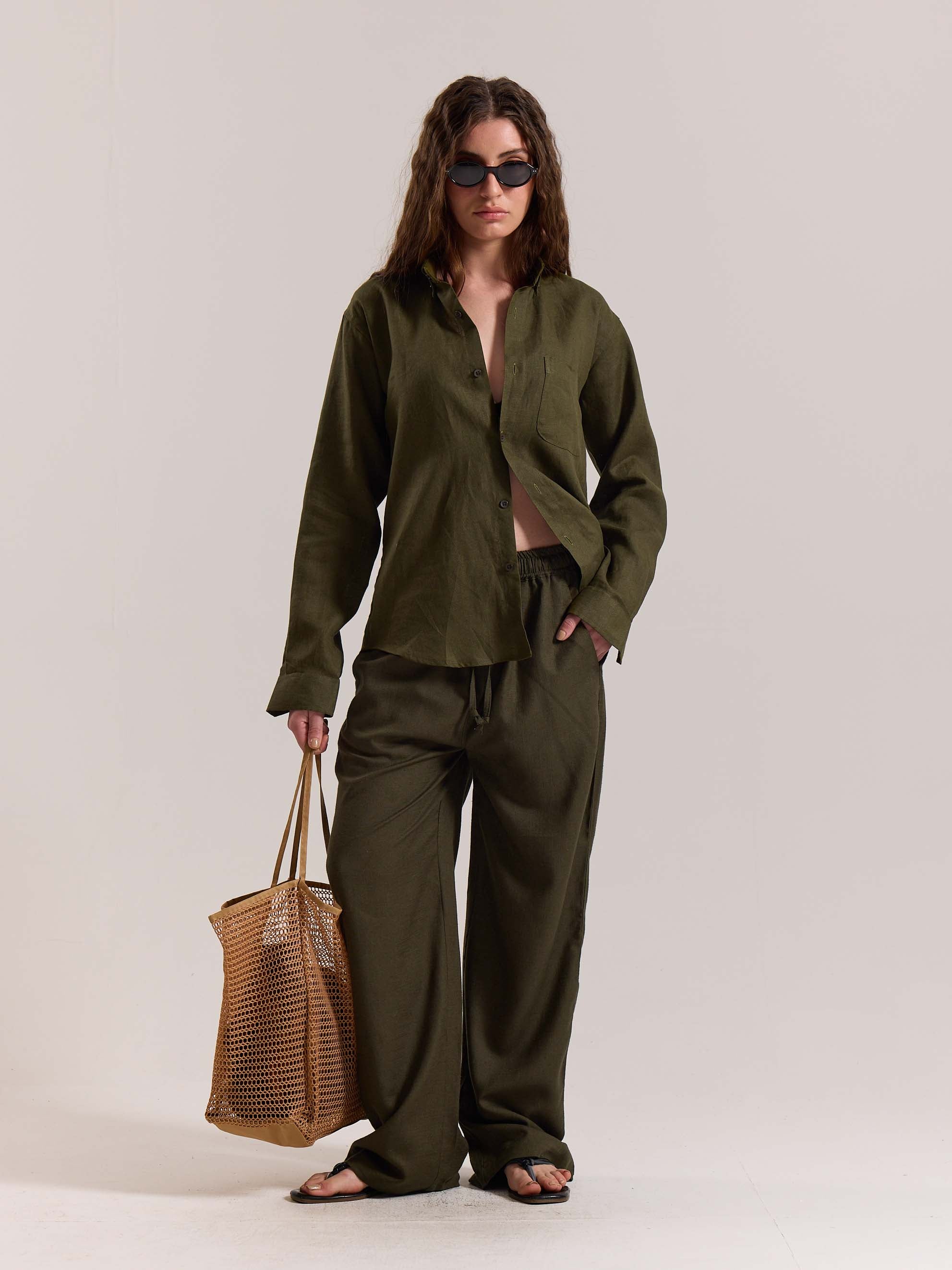 Olive Irish Linen Shirt ( Pre-Order ) - Image 2