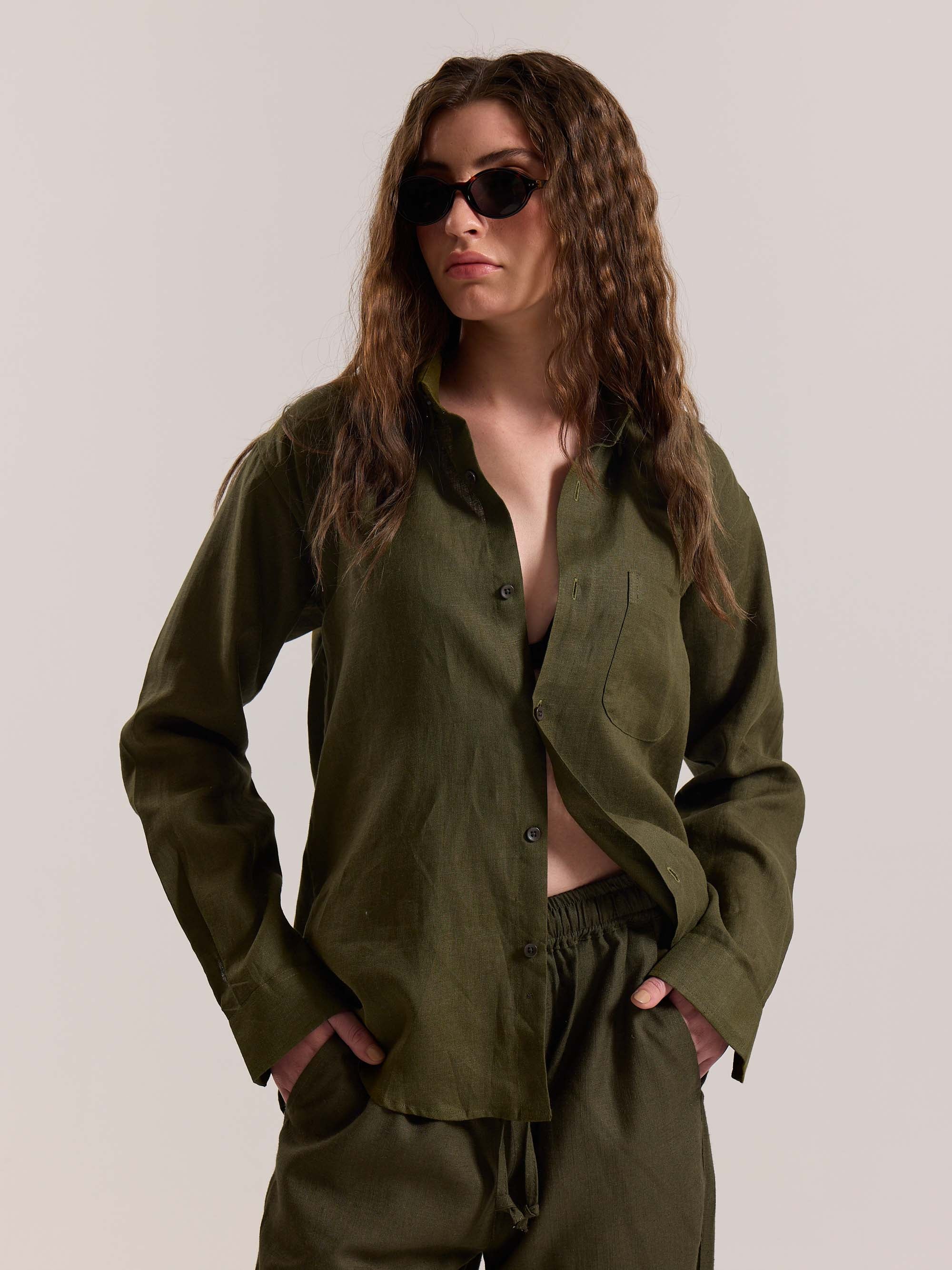Olive Irish Linen Shirt ( Pre-Order ) - Image 4