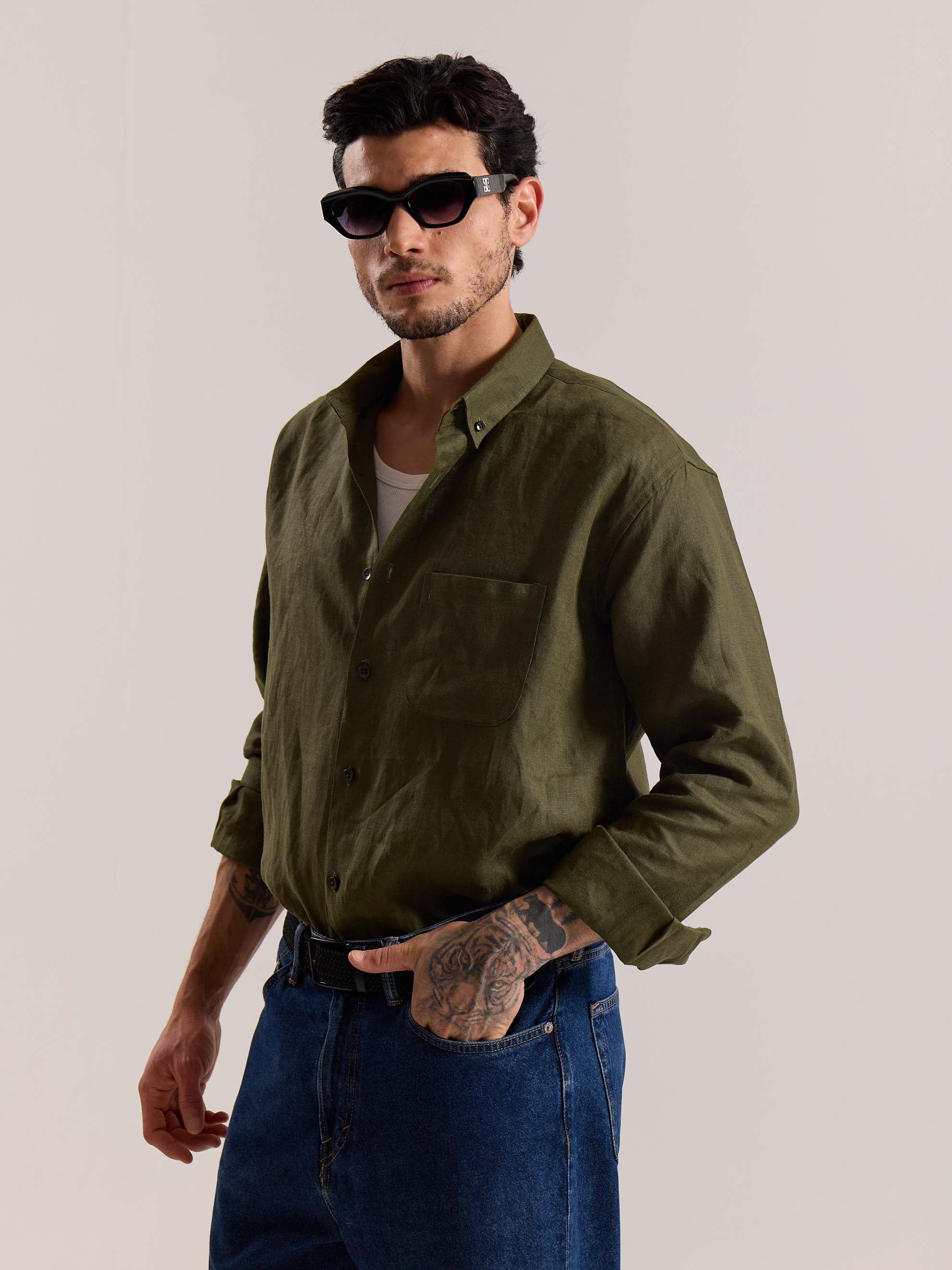 Olive Irish Linen Shirt ( Pre-Order ) - Image 5