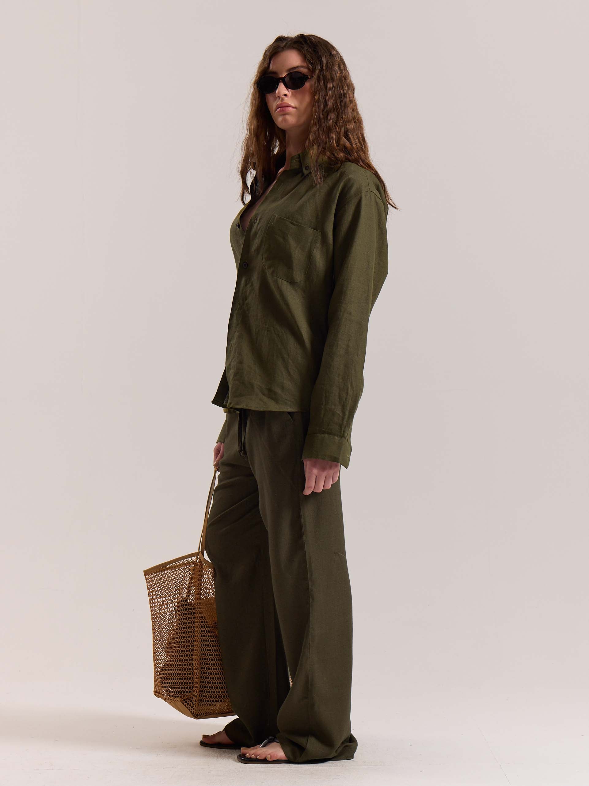 Olive Irish Linen Shirt ( Pre-Order ) - Image 6