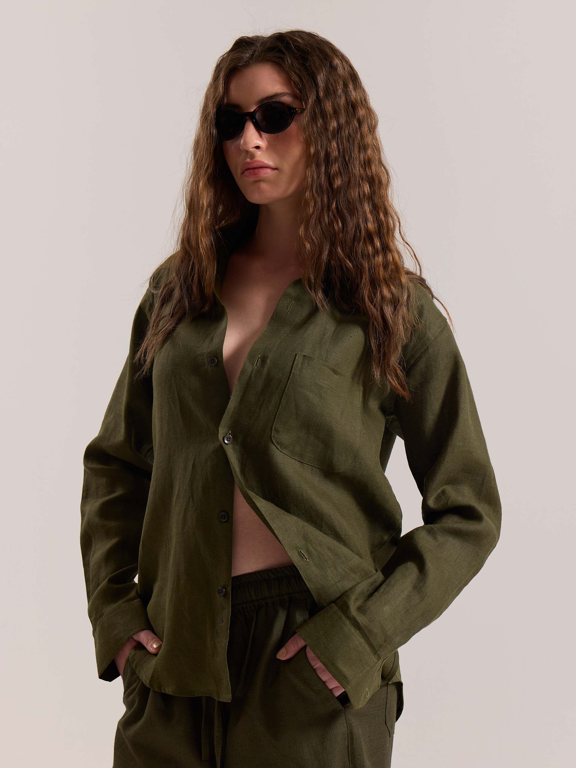 Olive Irish Linen Shirt ( Pre-Order ) - Image 7
