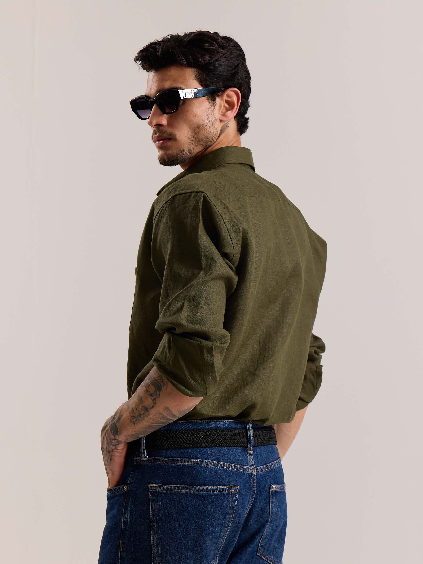 Olive Irish Linen Shirt ( Pre-Order ) - Image 8