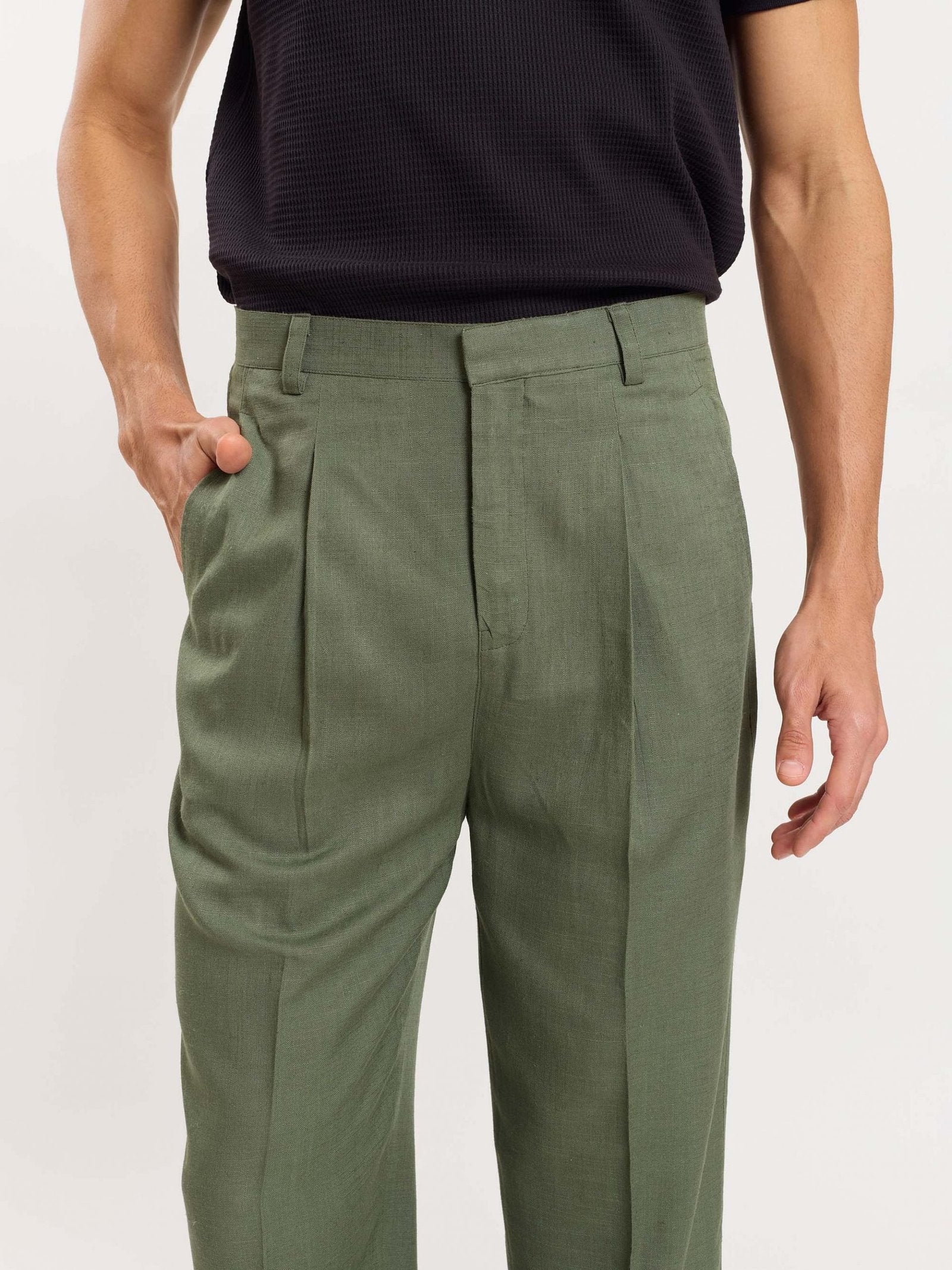 Olive Linen Trousers - Image 3