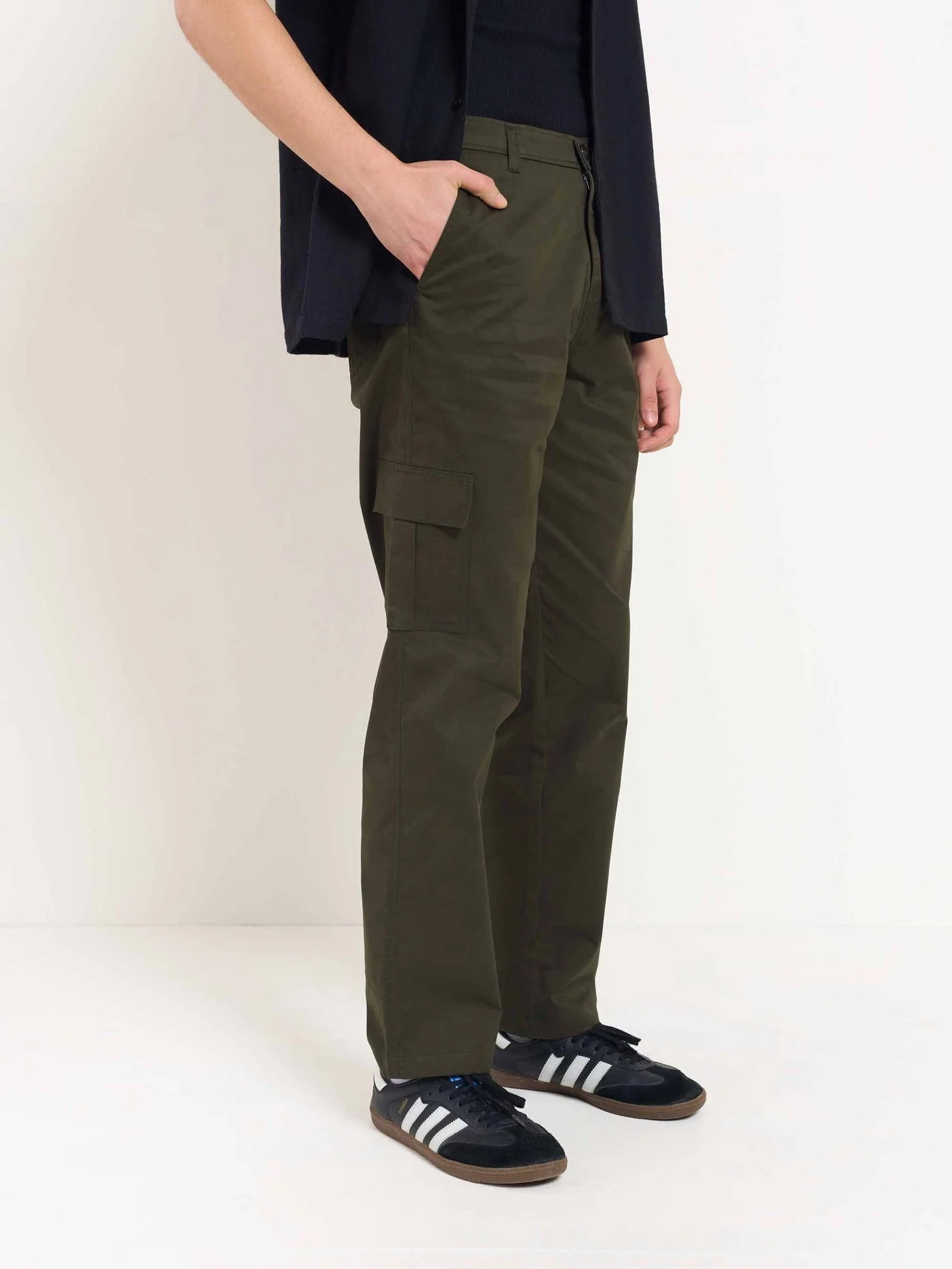 Olive Loose Fit Twill Cargo Trousers - Image 3