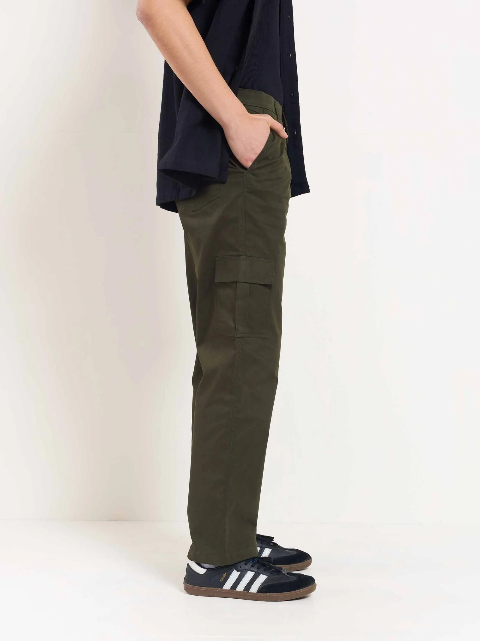 Olive Loose Fit Twill Cargo Trousers - Image 5