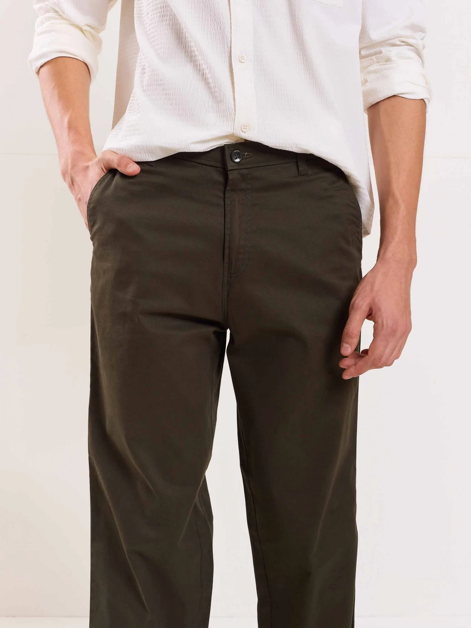 Olive Loose Fit Twill Trousers - Image 3