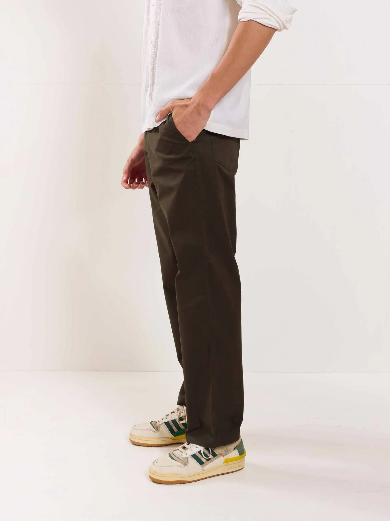 Olive Loose Fit Twill Trousers - Image 4