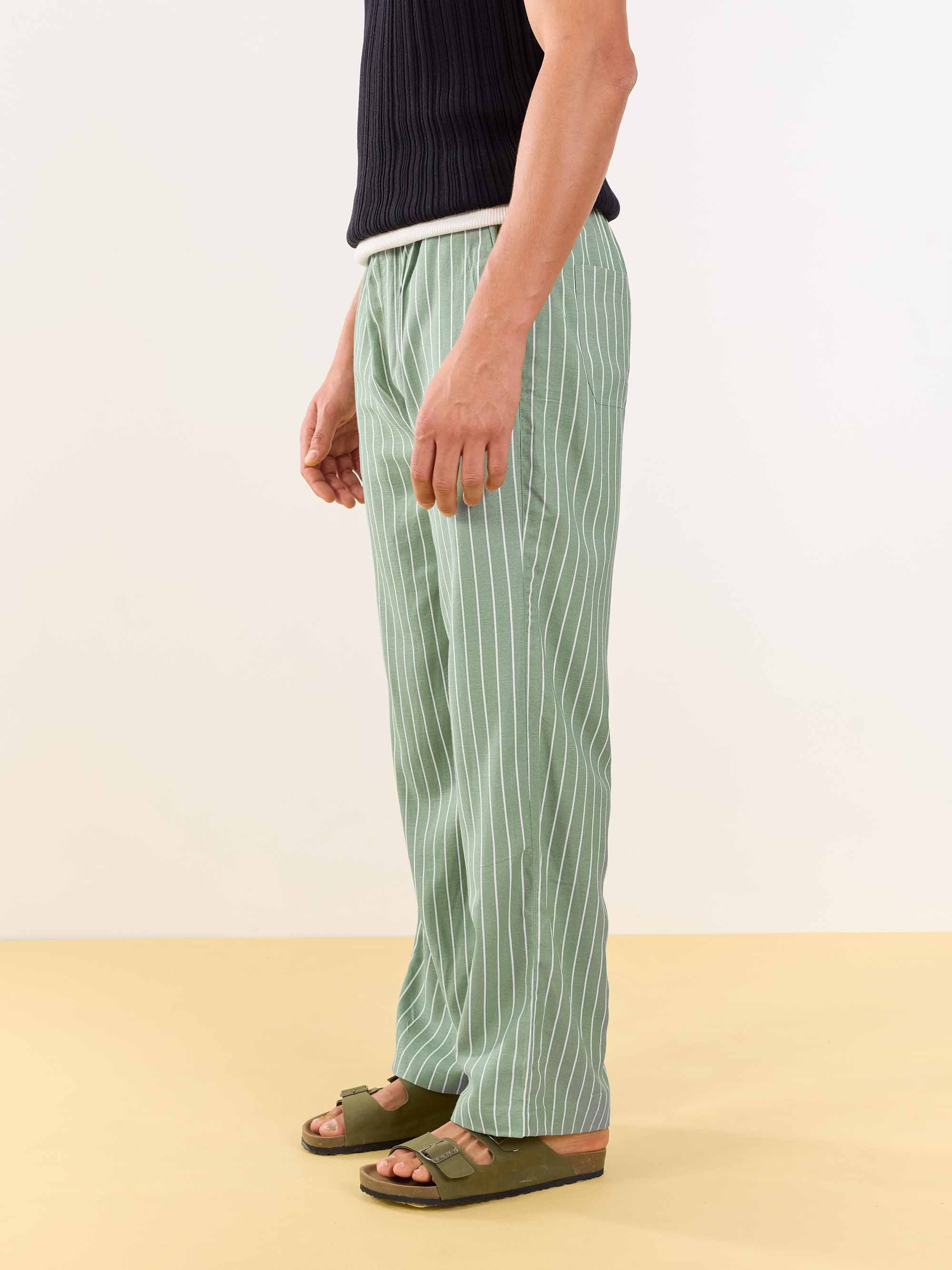 Olive Striped Linen Pull-on Pants - Image 4