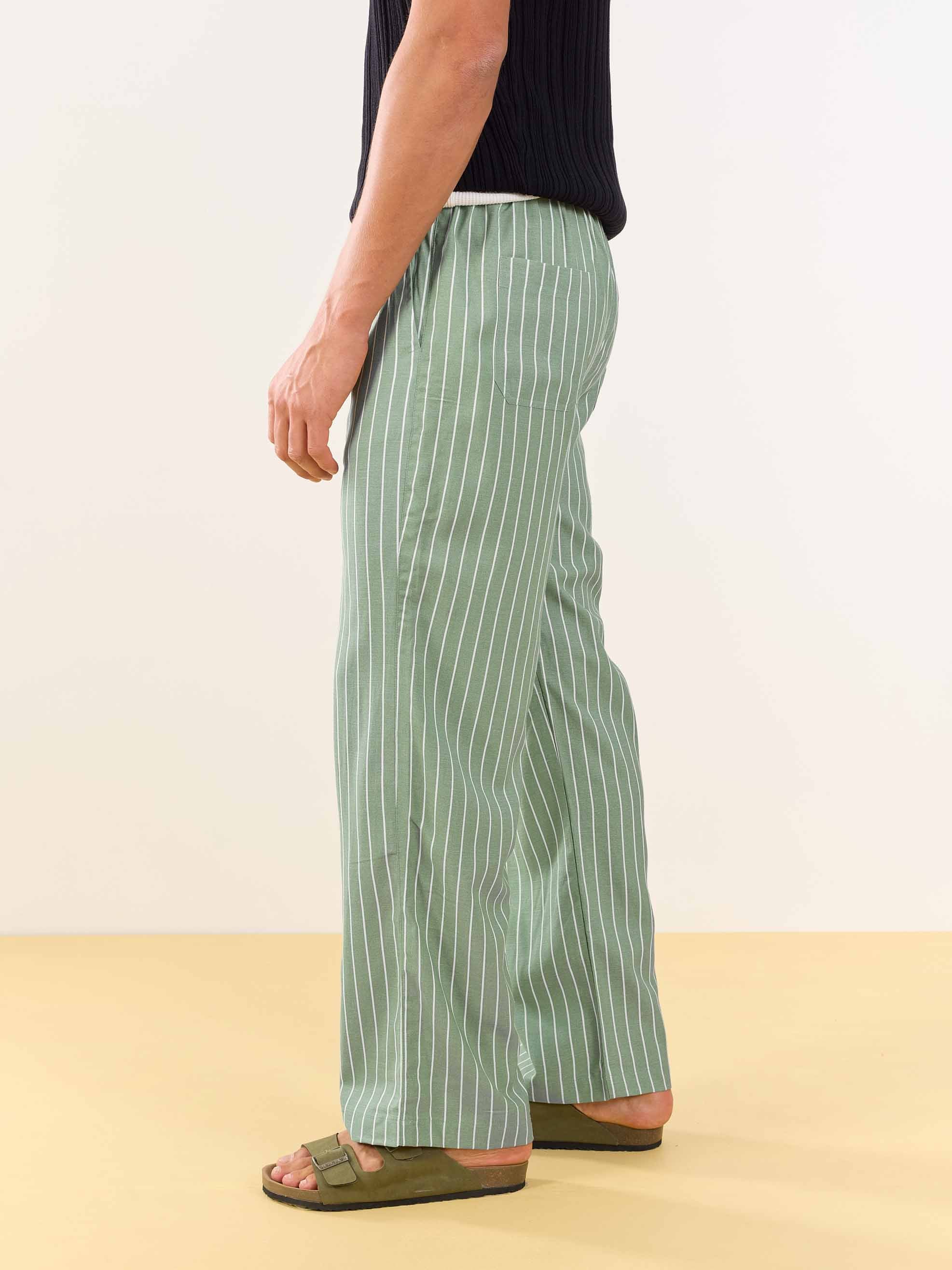 Olive Striped Linen Pull-on Pants - Image 5
