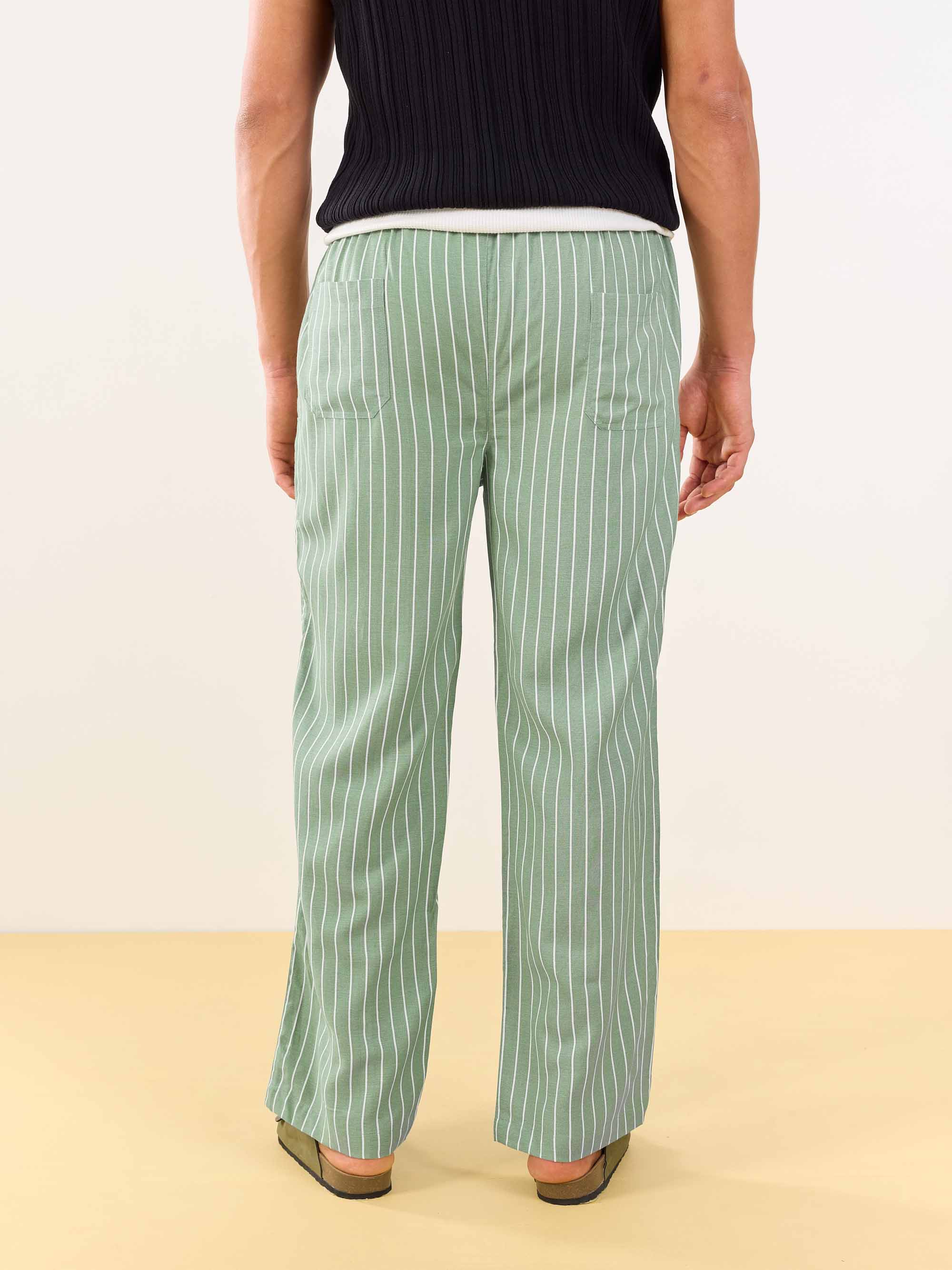 Olive Striped Linen Pull-on Pants - Image 6