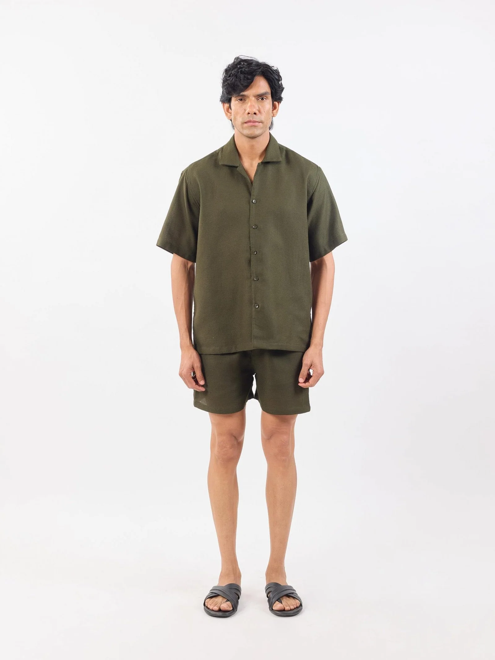 Olive Unisex Textured Co-ord Set - Image 2