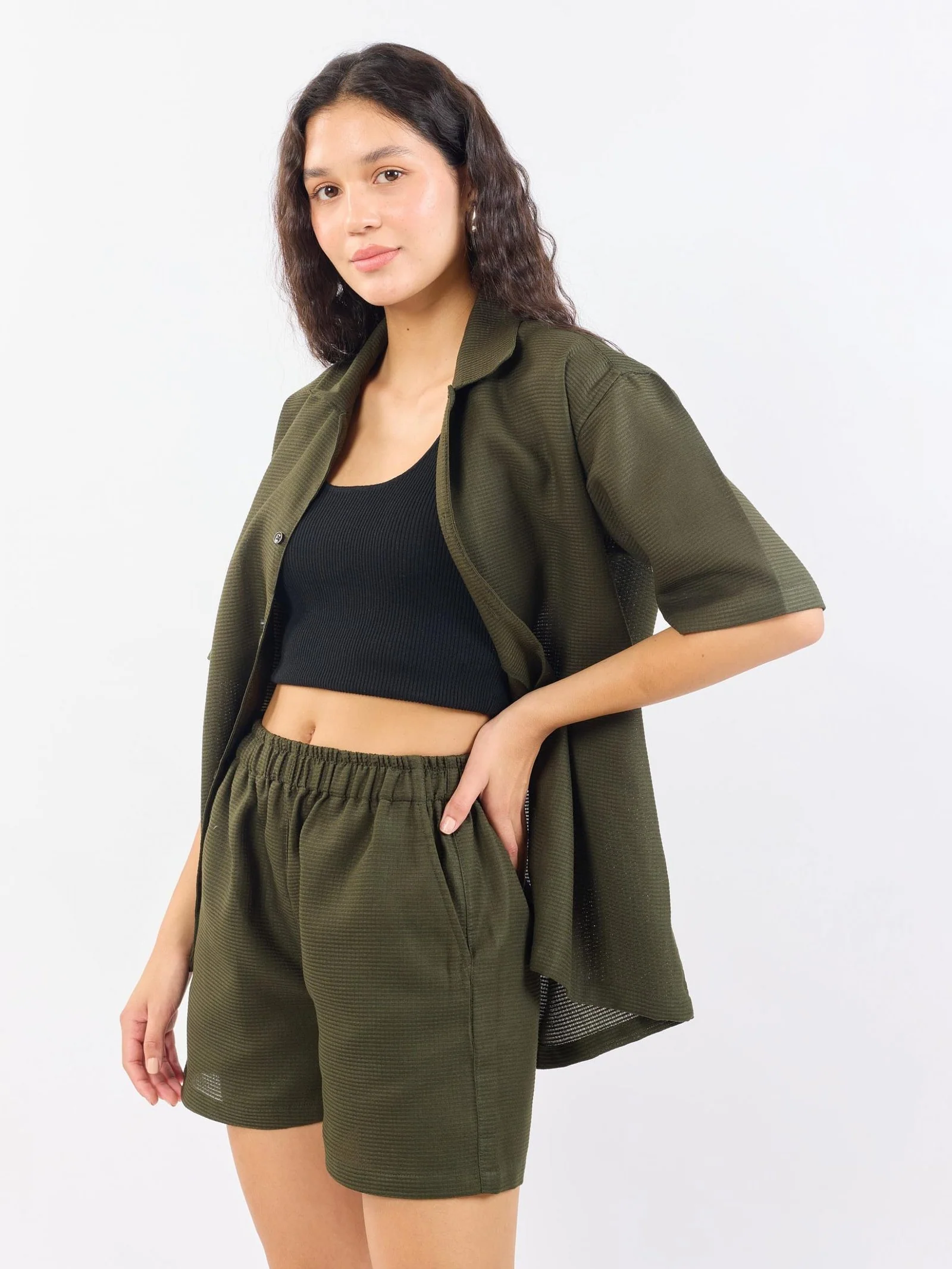 Olive Unisex Textured Co-ord Set - Image 3
