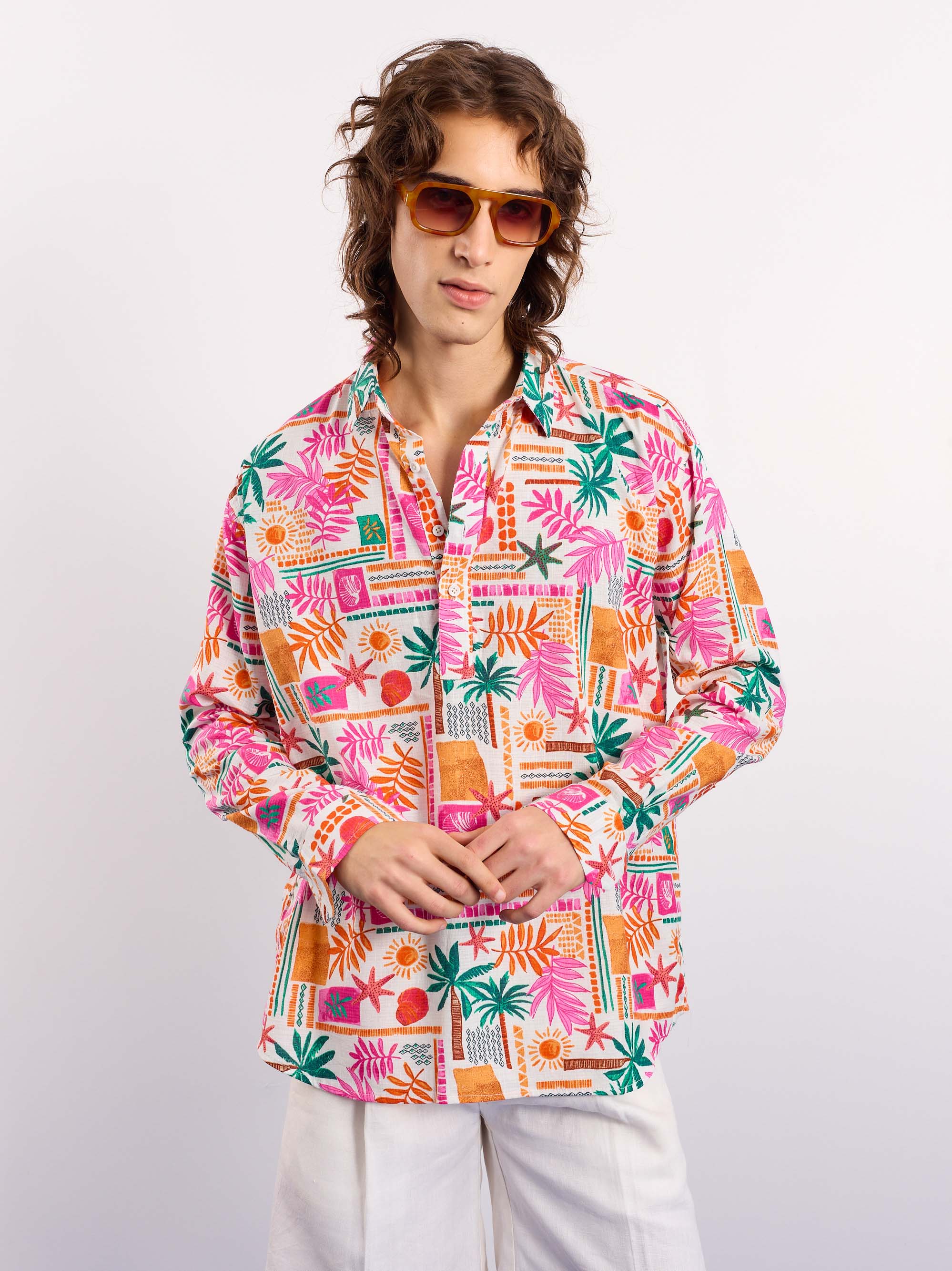 Orange Pink Tropical Linen Pullover - Image 3