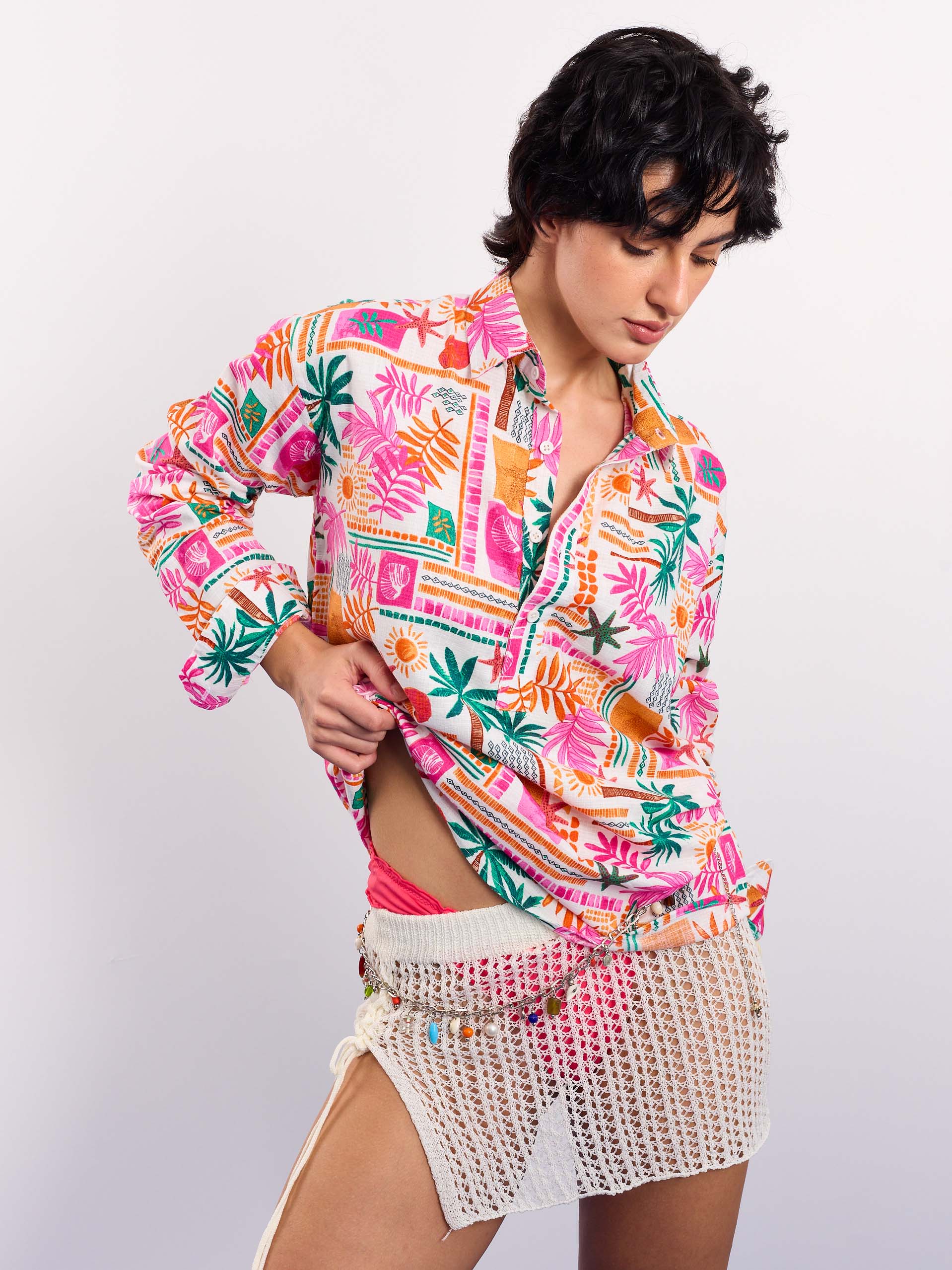 Orange Pink Tropical Linen Pullover - Image 4