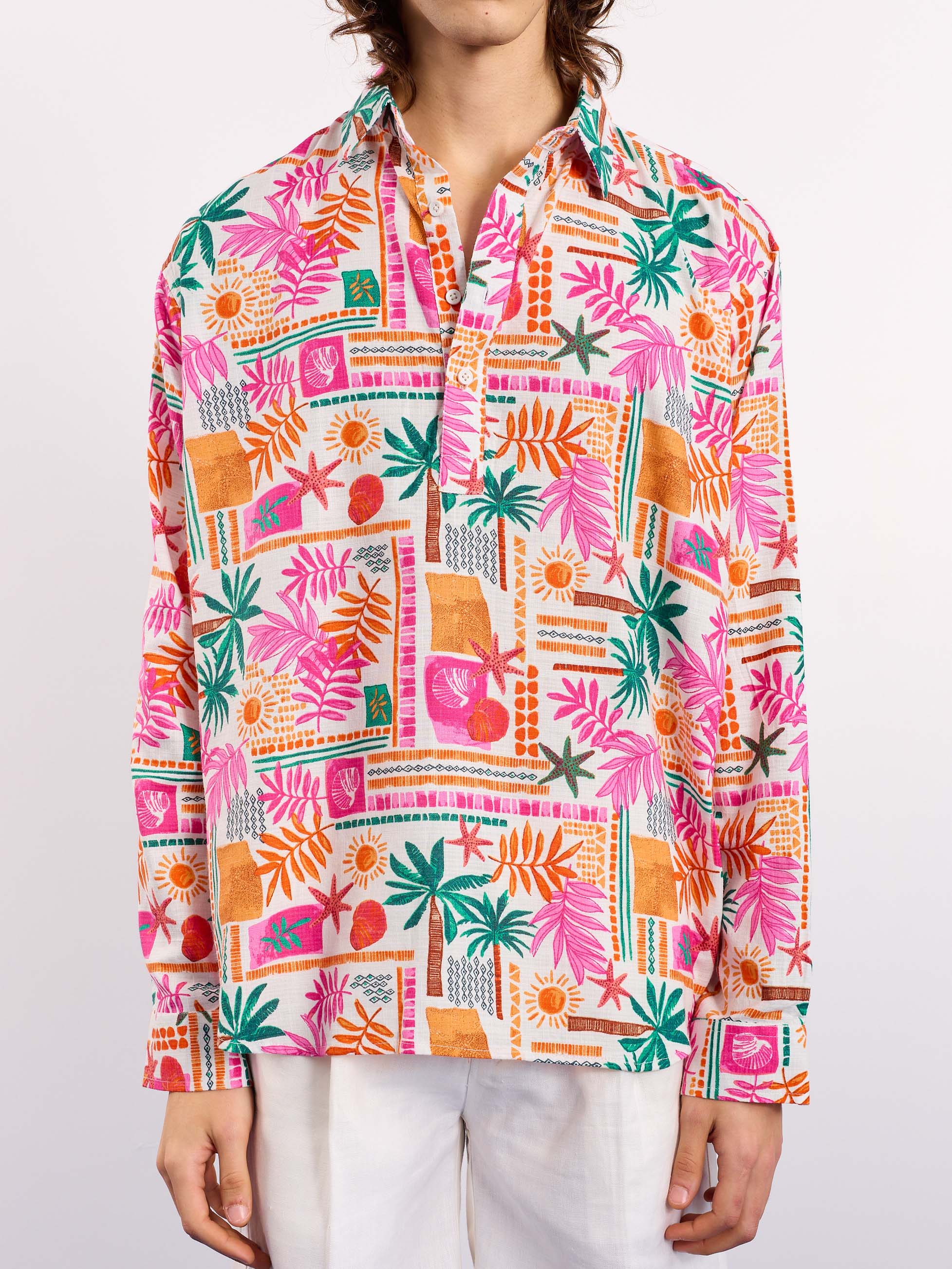 Orange Pink Tropical Linen Pullover - Image 6