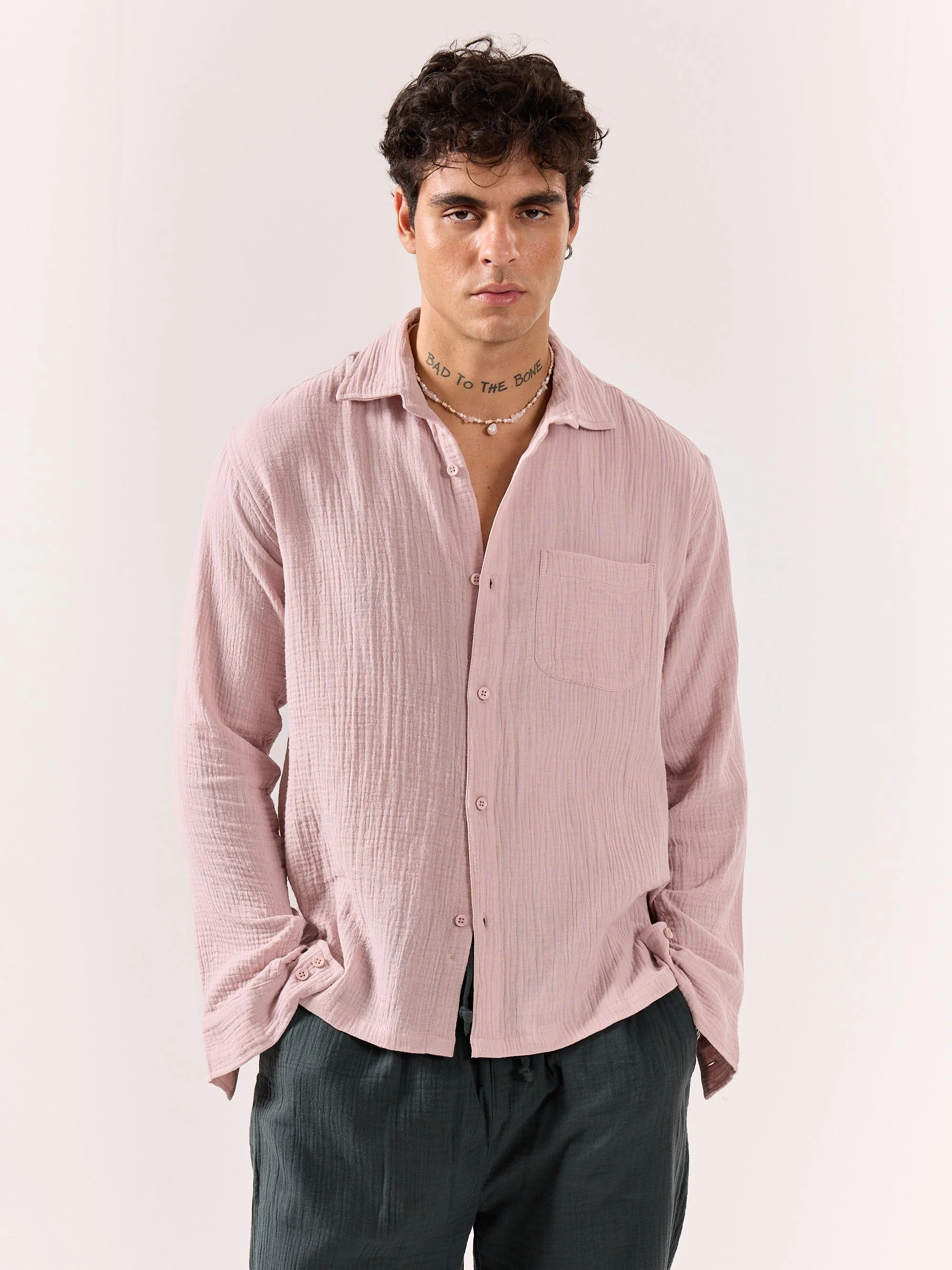 Pale Pink Gauze Holiday Shirt - Image 5