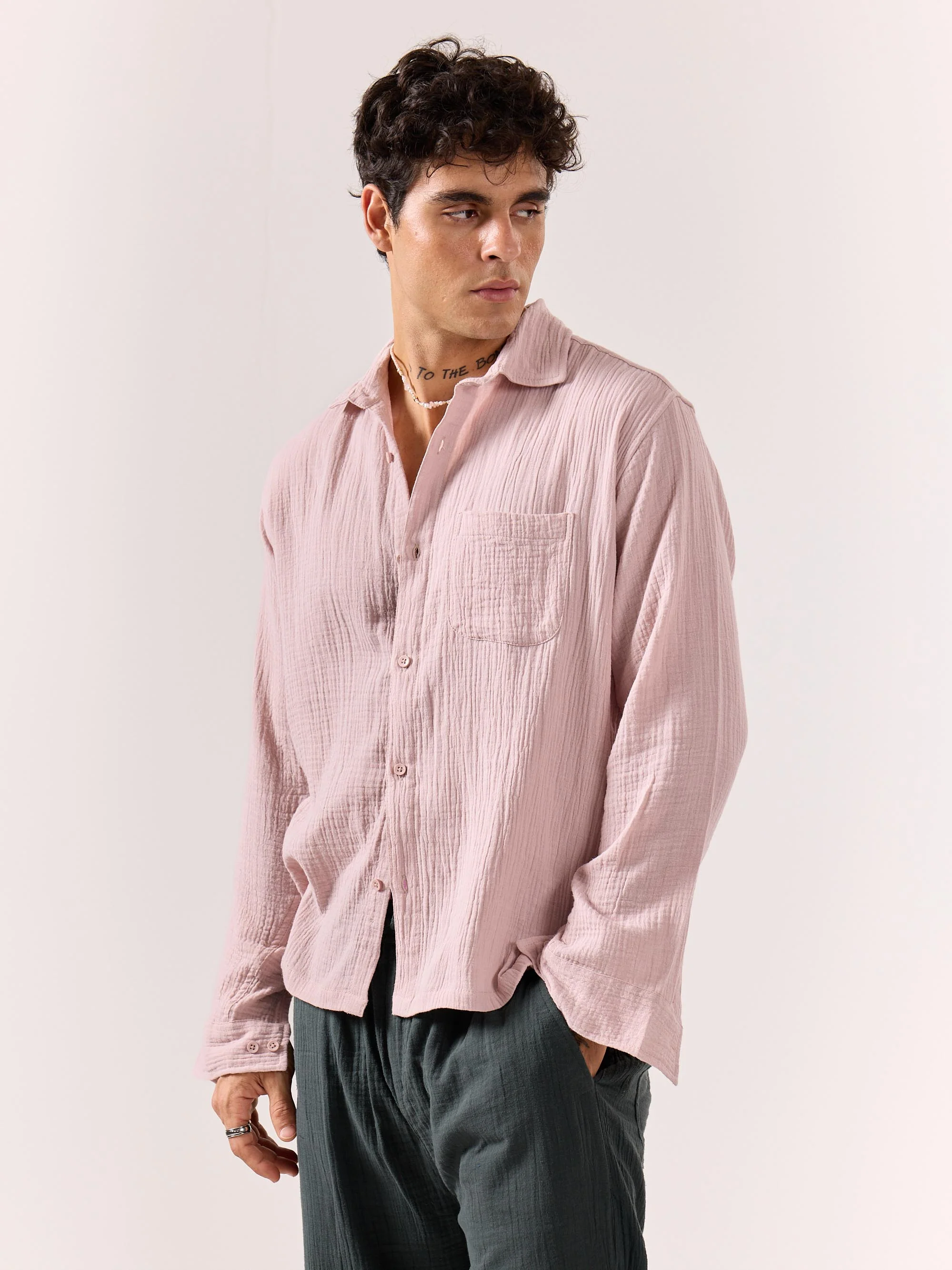 Pale Pink Gauze Holiday Shirt - Image 6
